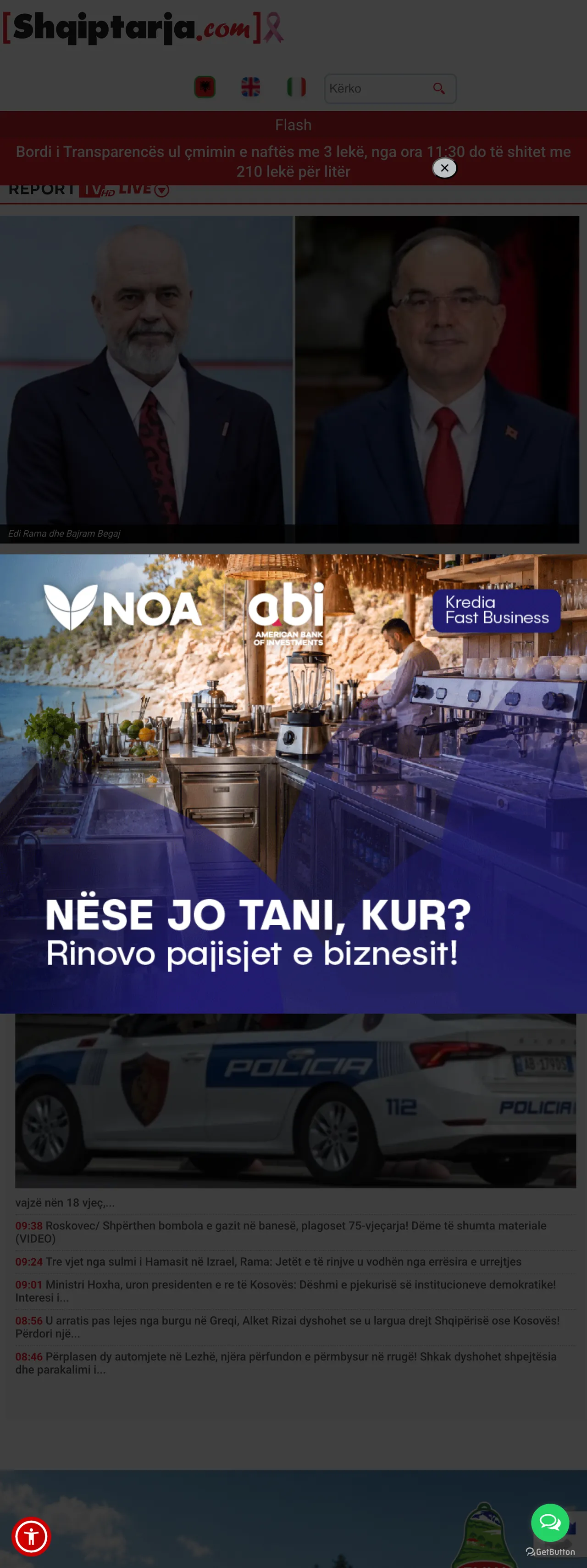 Screenshot of the Shqiptarja.com front page