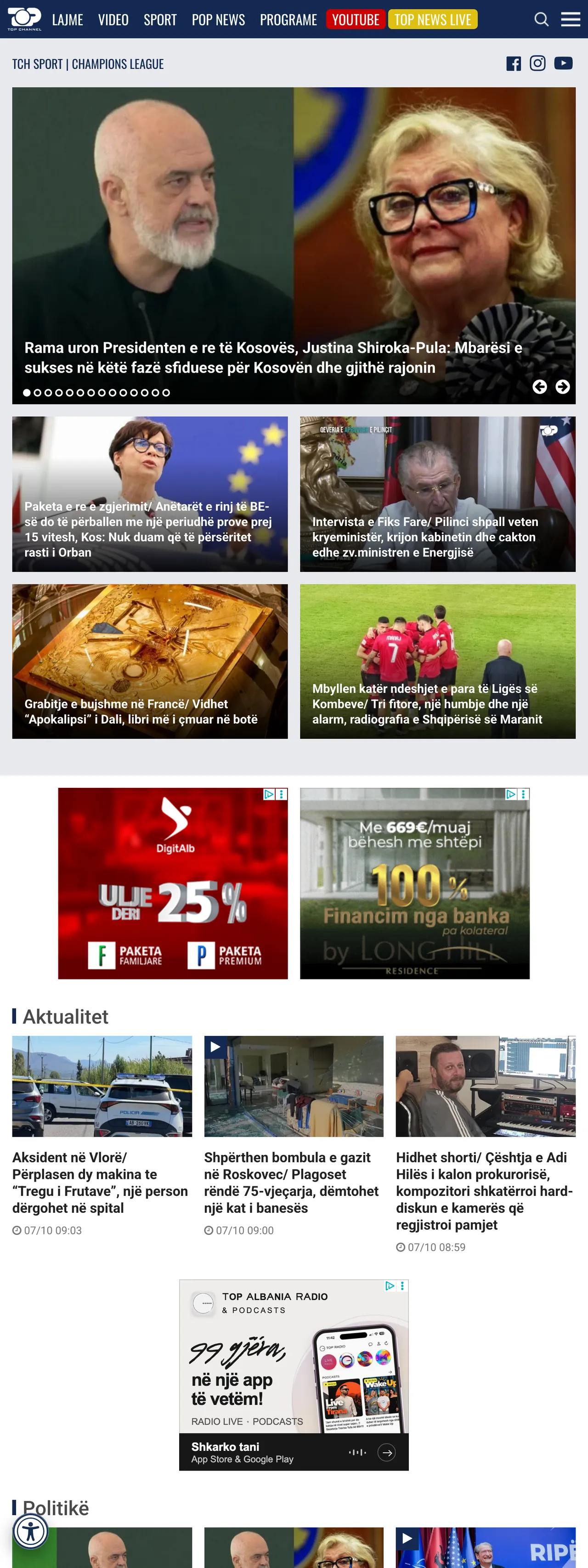 Screenshot of the Top Channel front page