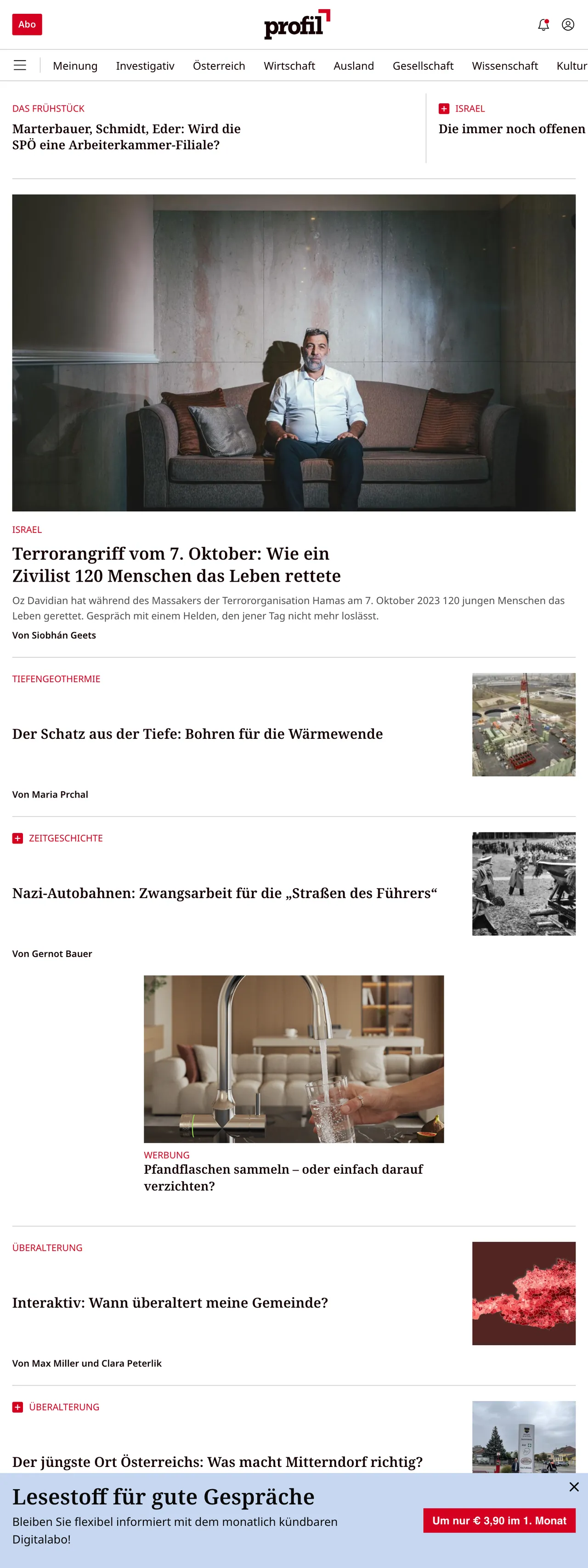 Screenshot of the profil front page