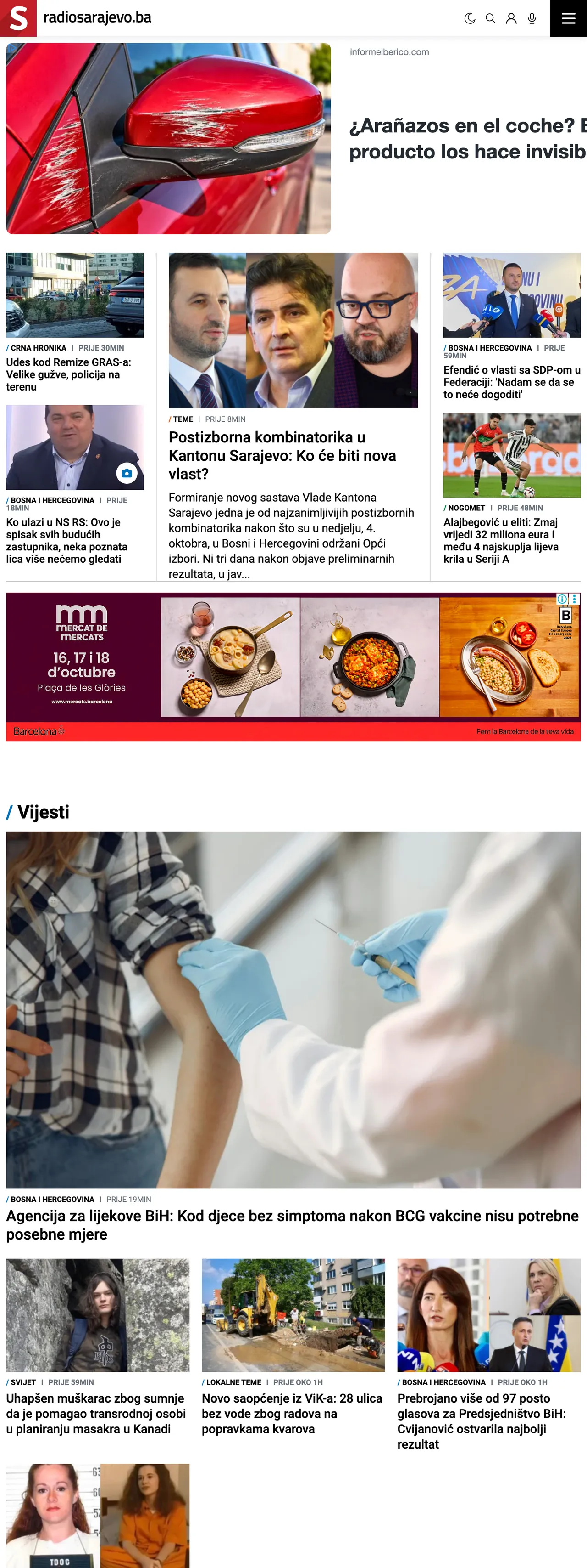 Screenshot of the Radio Sarajevo front page