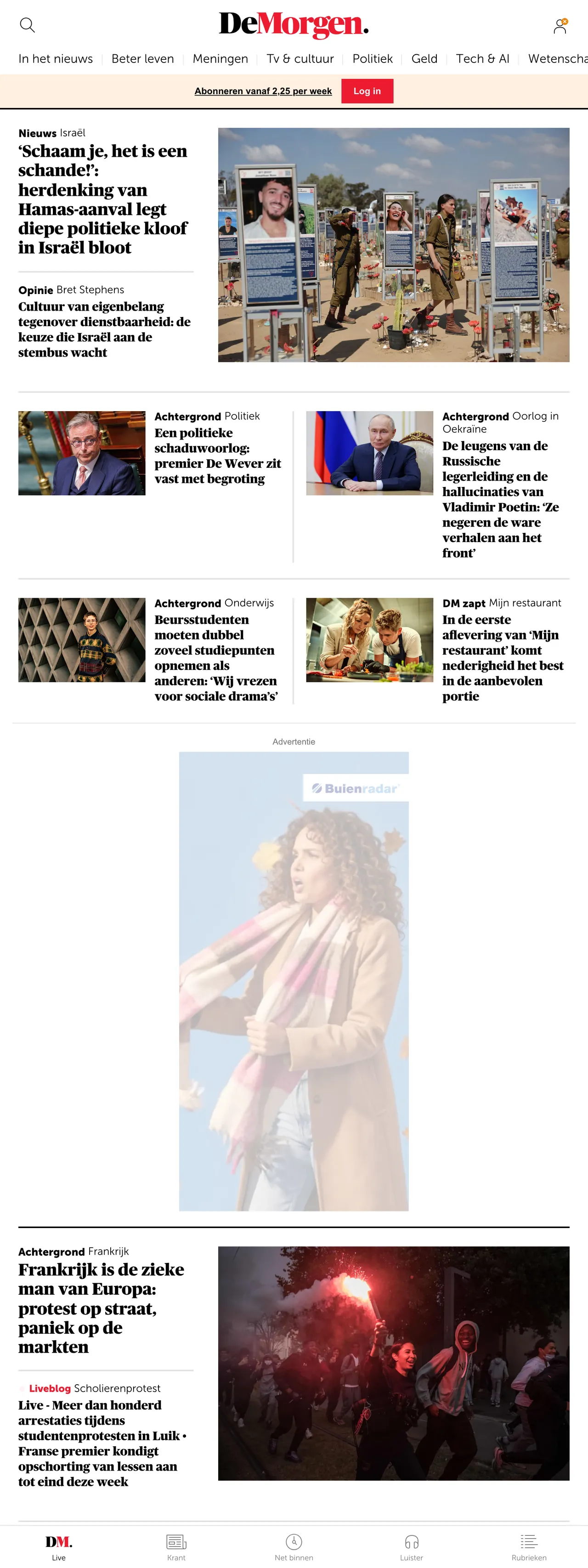 Screenshot of the De Morgen front page