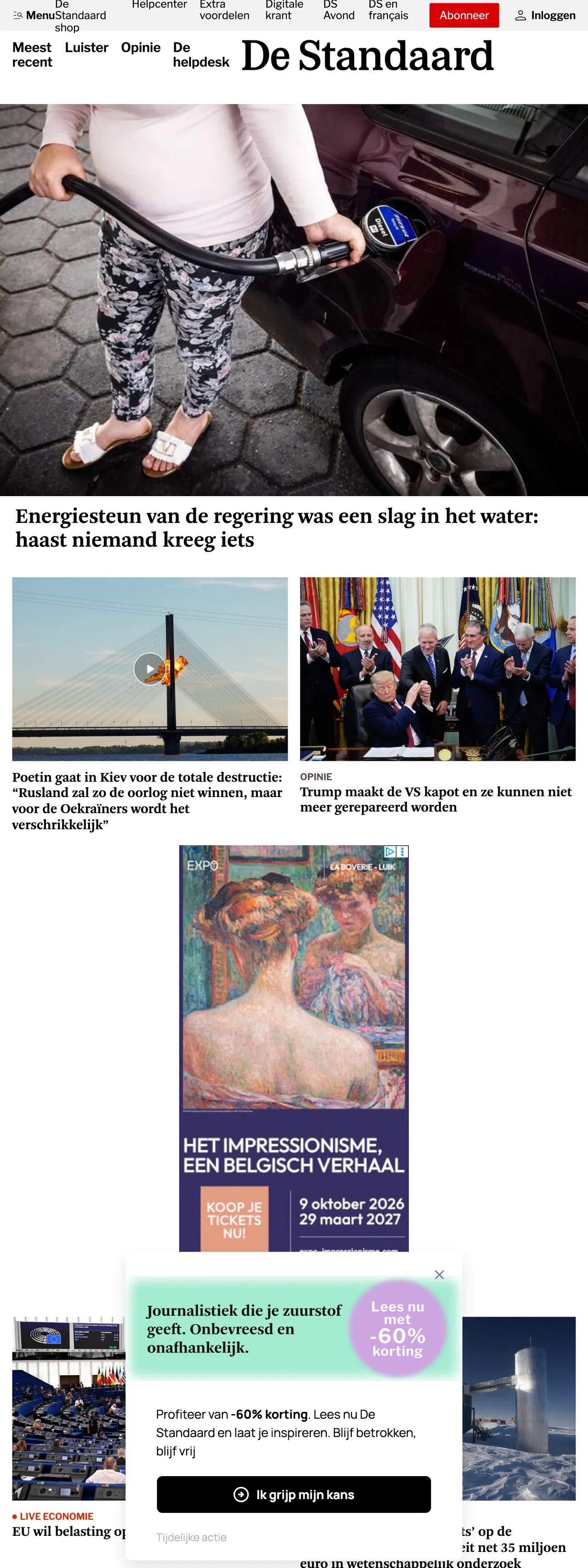 Screenshot of the De Standaard front page