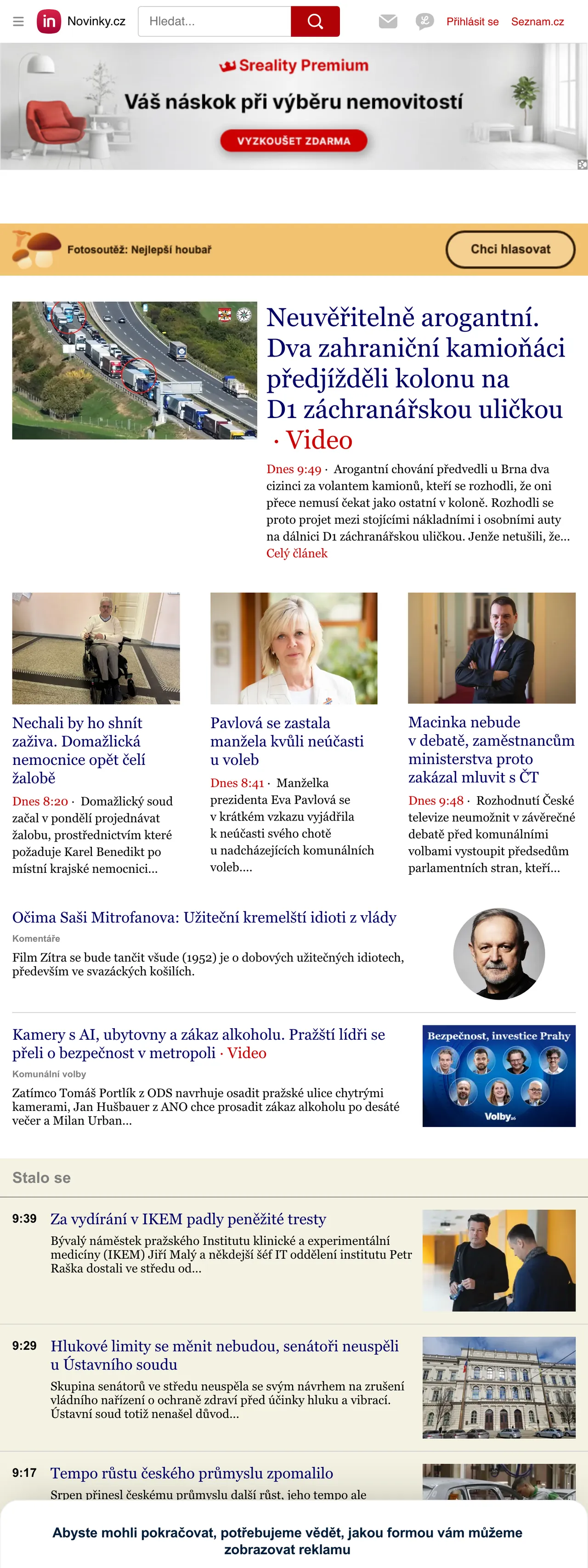 Screenshot of the Novinky.cz front page