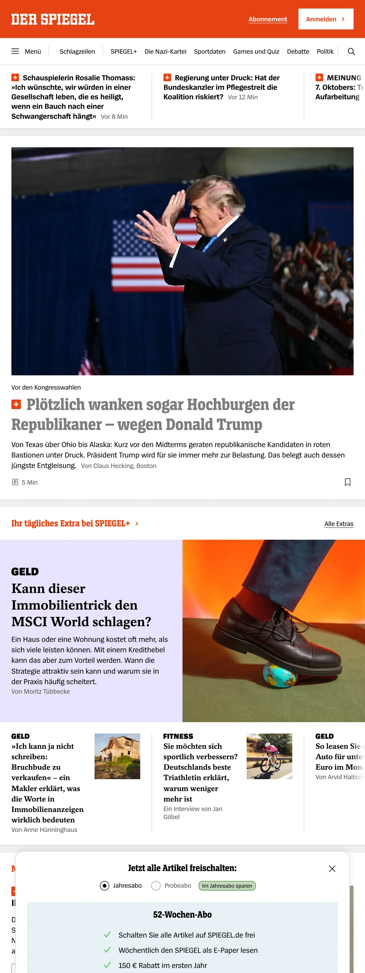 Screenshot of the DER SPIEGEL front page
