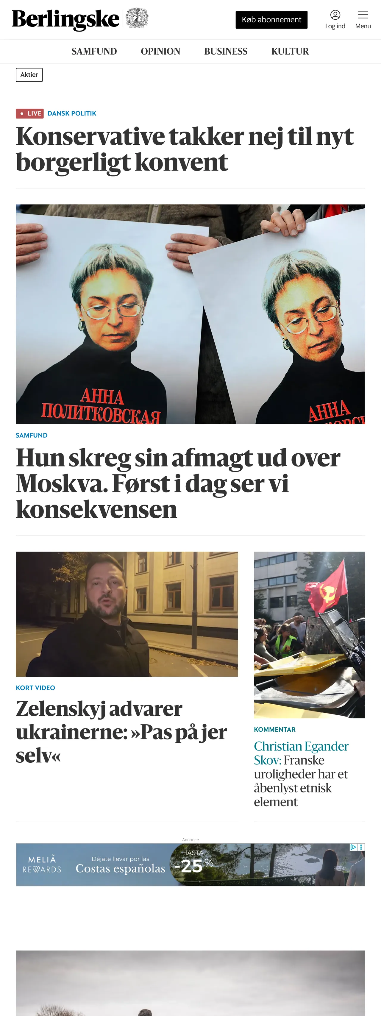 Screenshot of the Berlingske front page