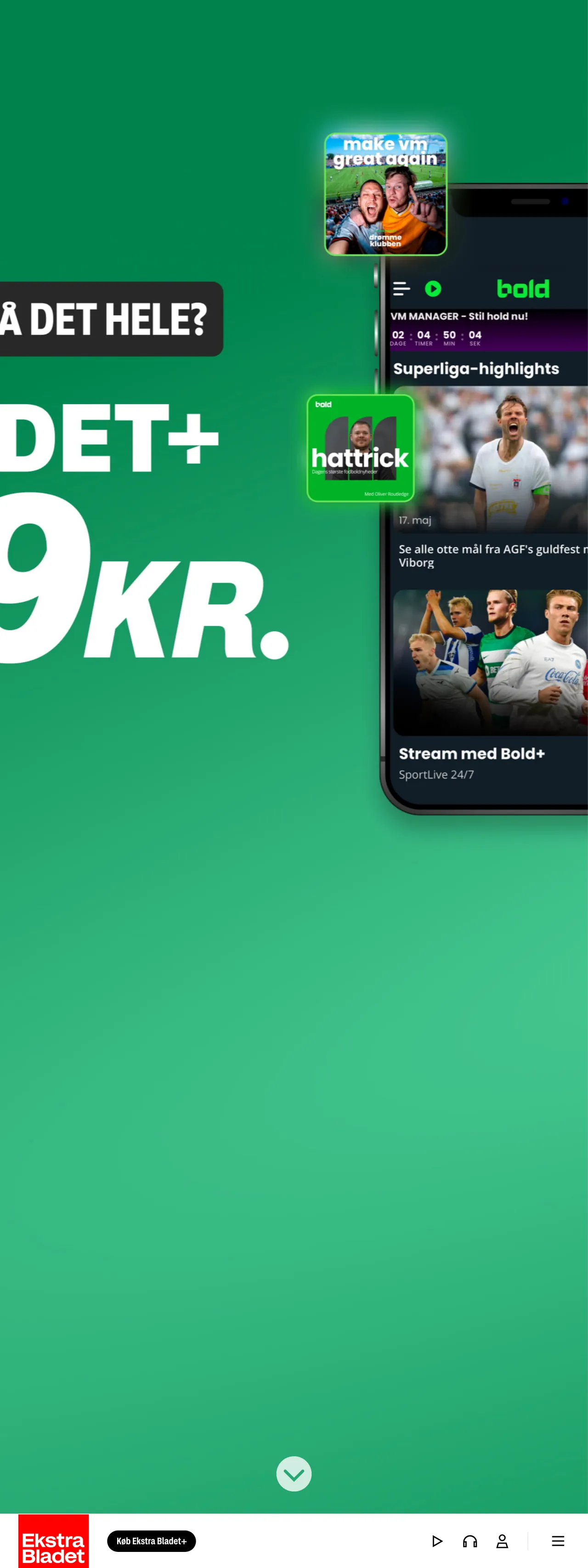 Screenshot of the Ekstra Bladet front page