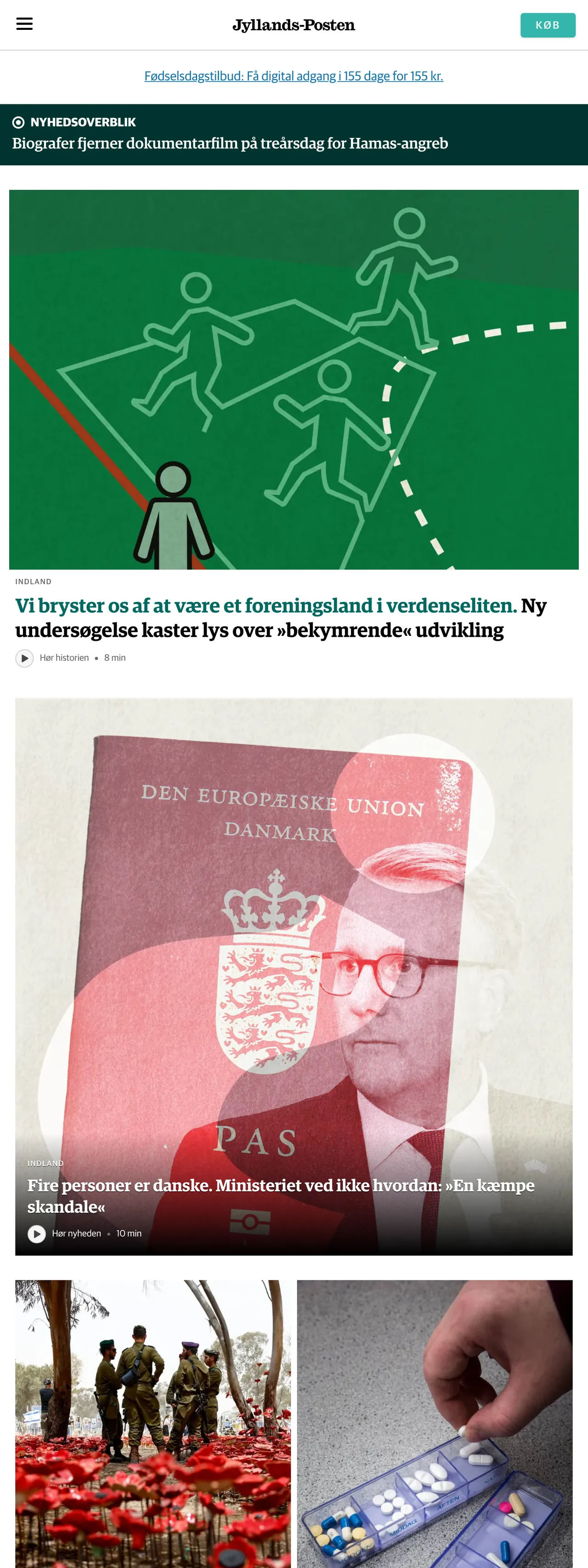 Screenshot of the Jyllands-Posten front page