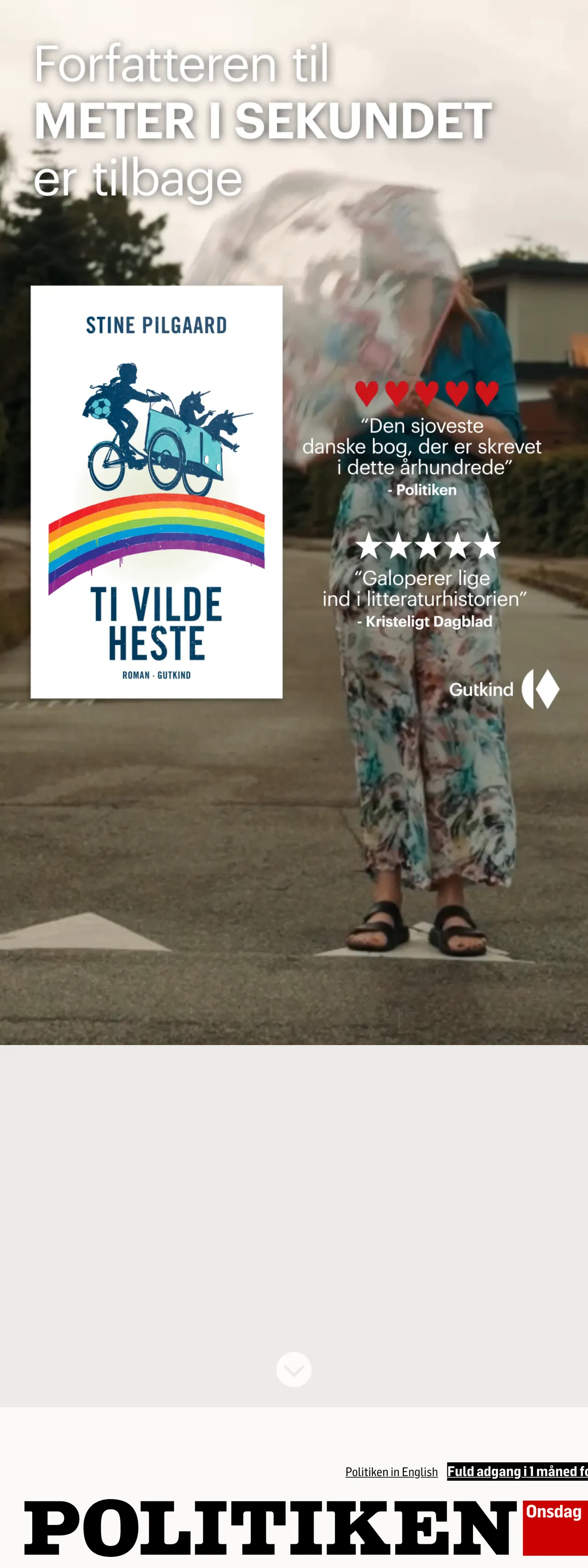 Screenshot of the Politiken front page