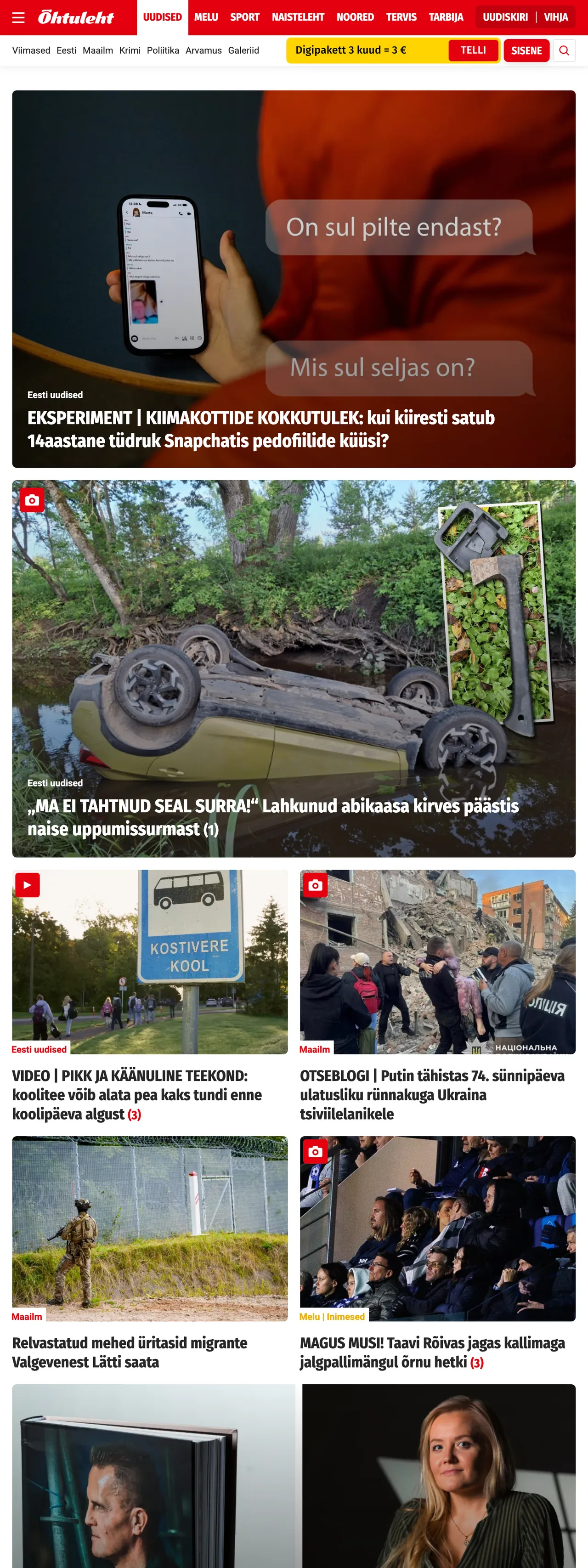 Screenshot of the Õhtuleht front page