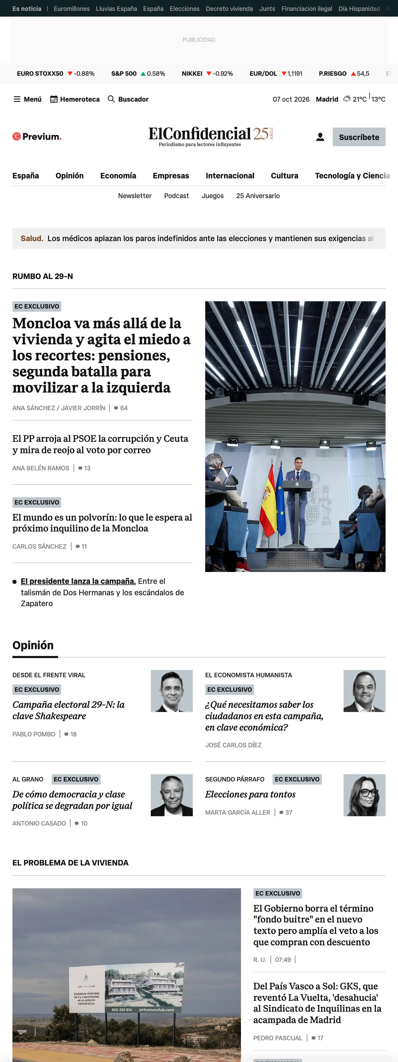 Screenshot of the El Confidencial front page