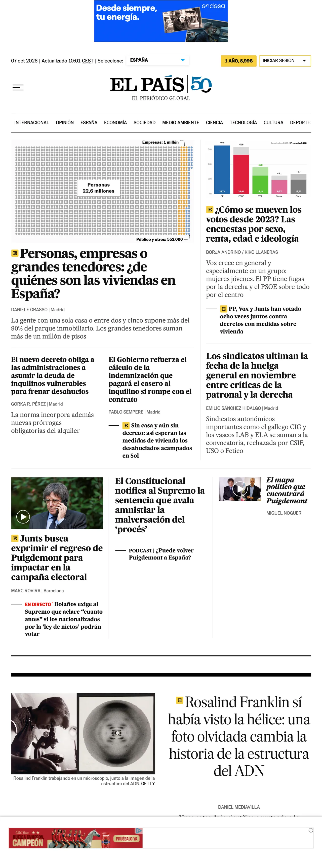Screenshot of the EL PAÍS front page