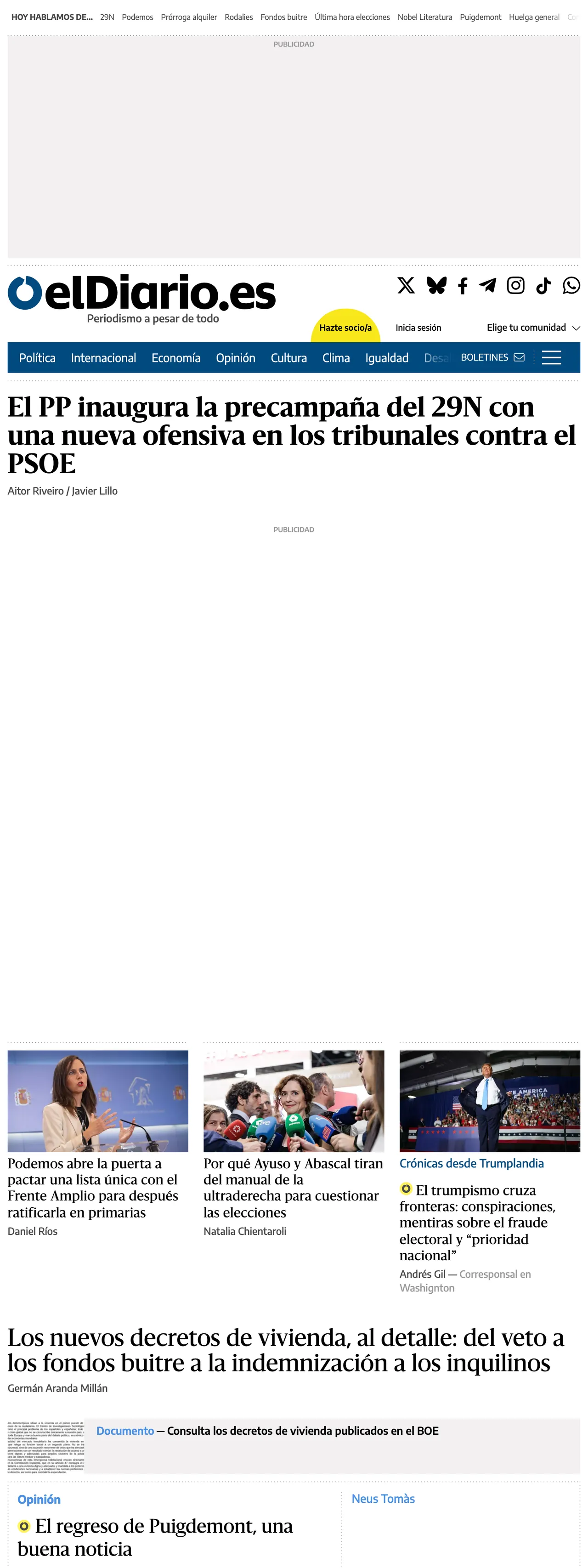 Screenshot of the elDiario.es front page