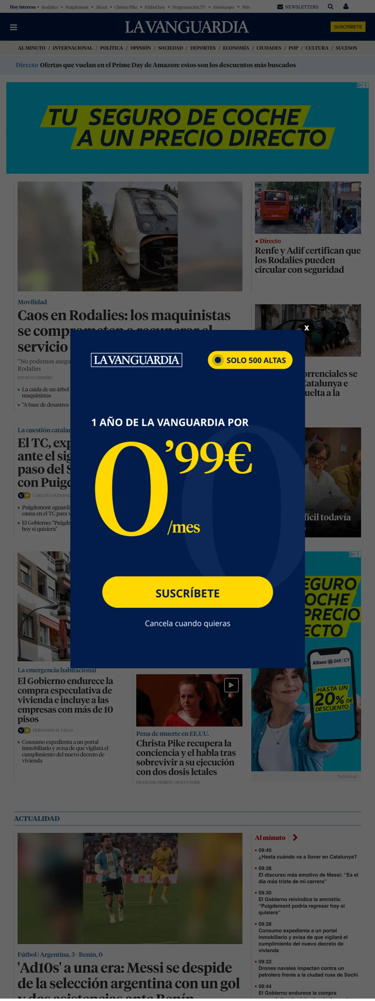 Screenshot of the La Vanguardia front page