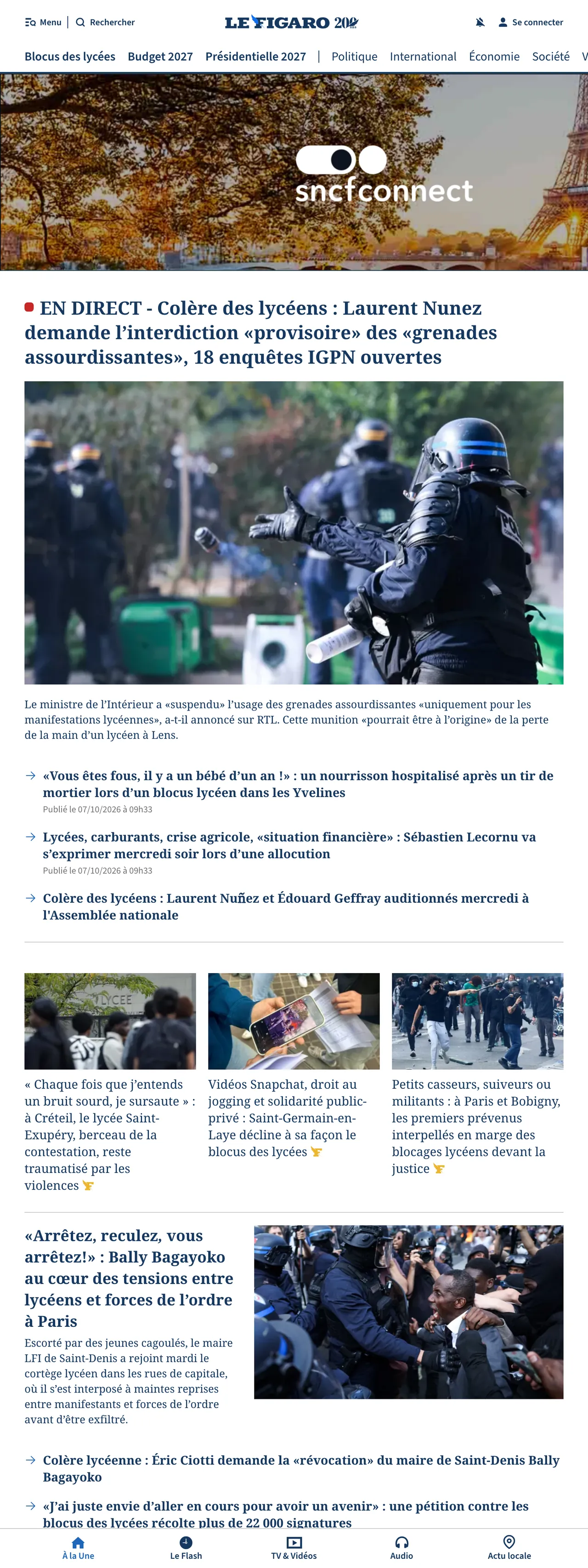 Screenshot of the Le Figaro front page