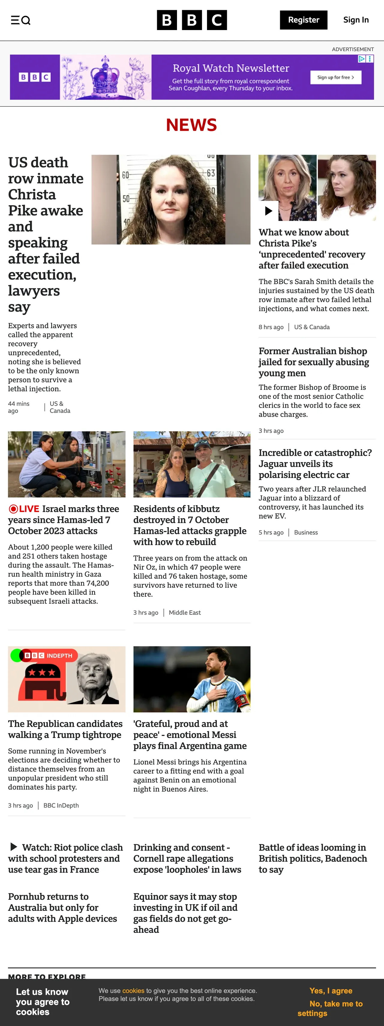 Screenshot of the BBC News front page