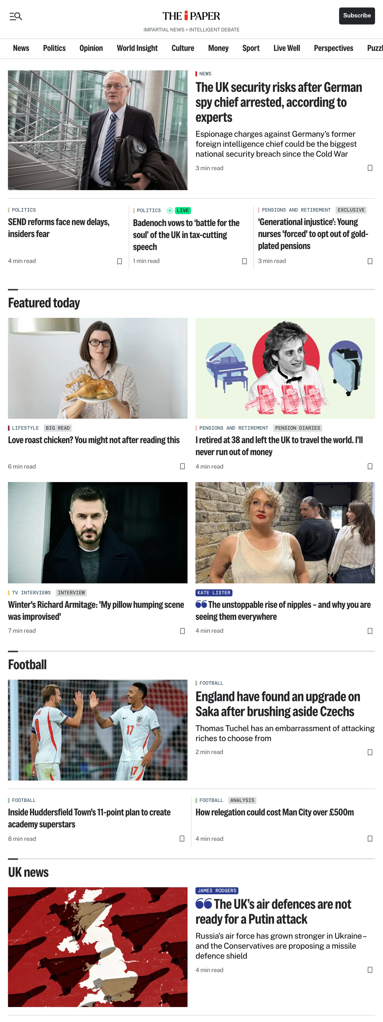 Screenshot of the The i Paper front page