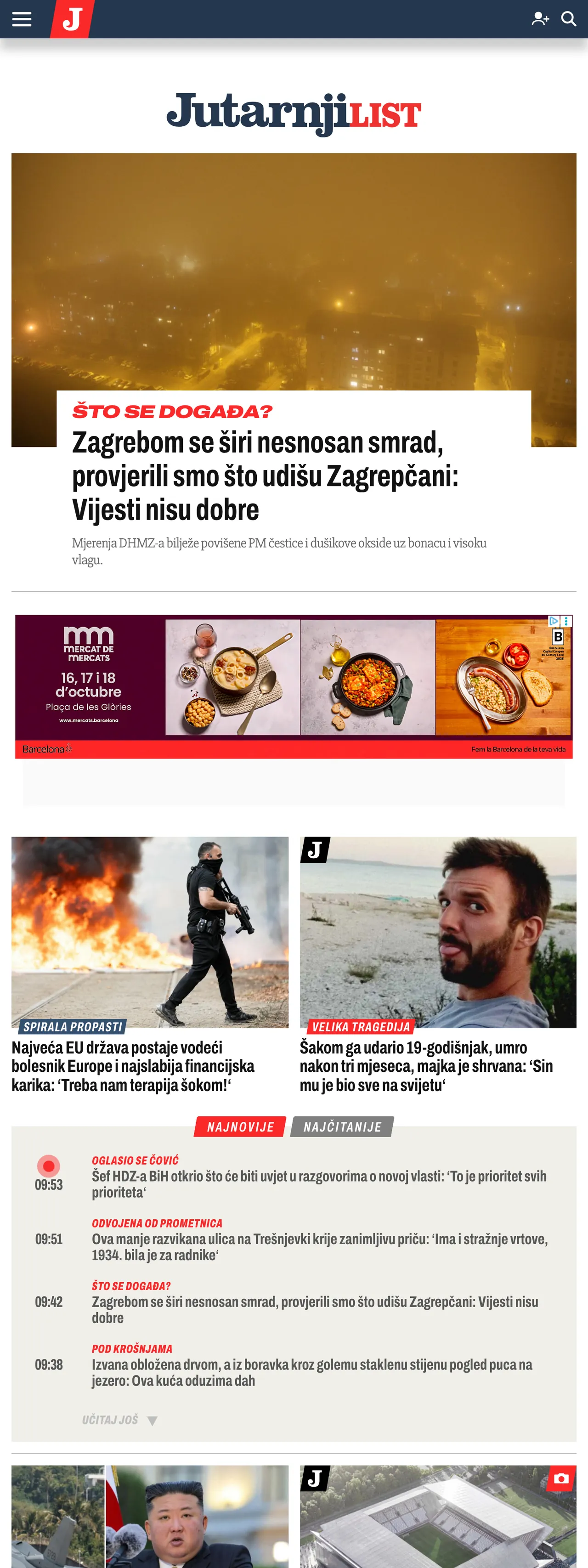 Screenshot of the Jutarnji list front page