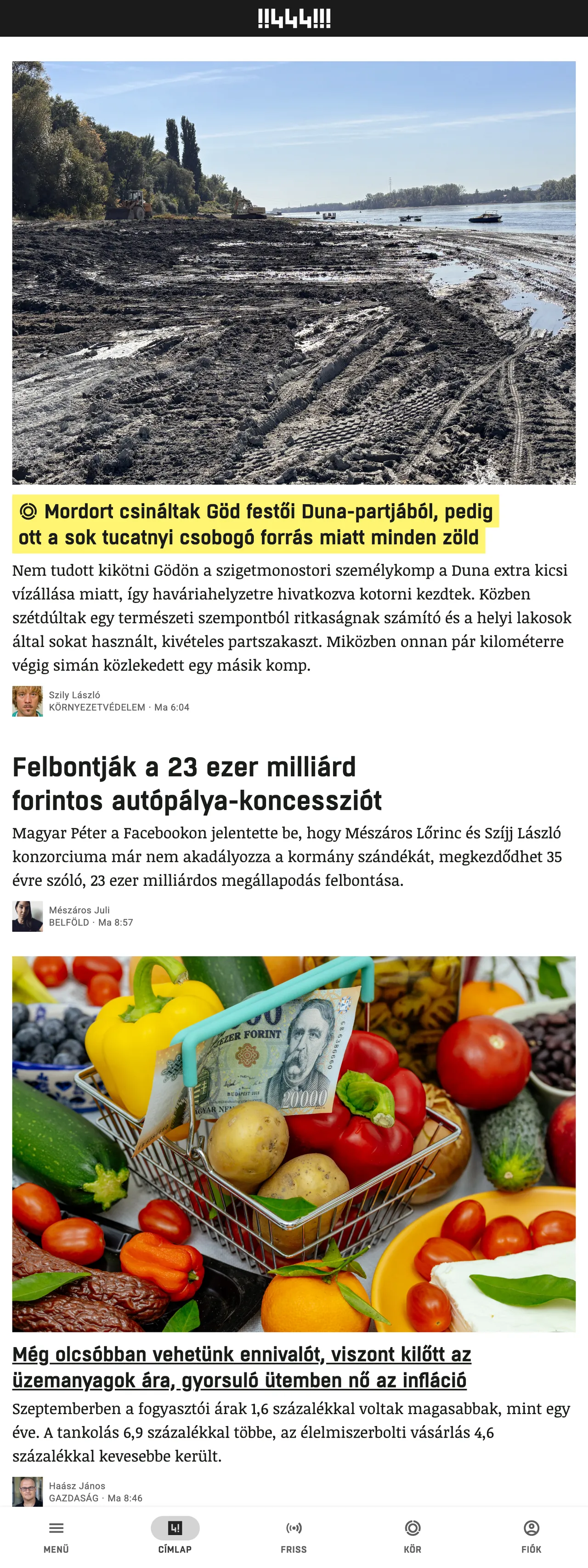 Screenshot of the 444 front page