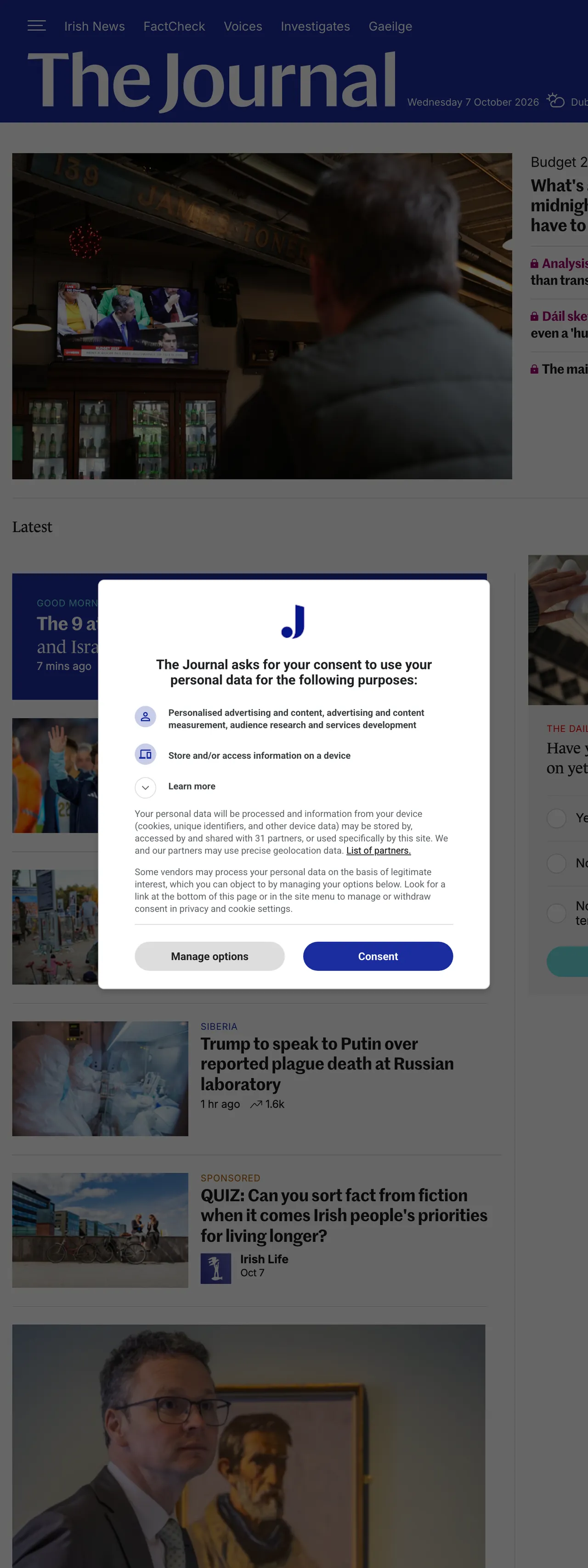 Screenshot of the TheJournal.ie front page