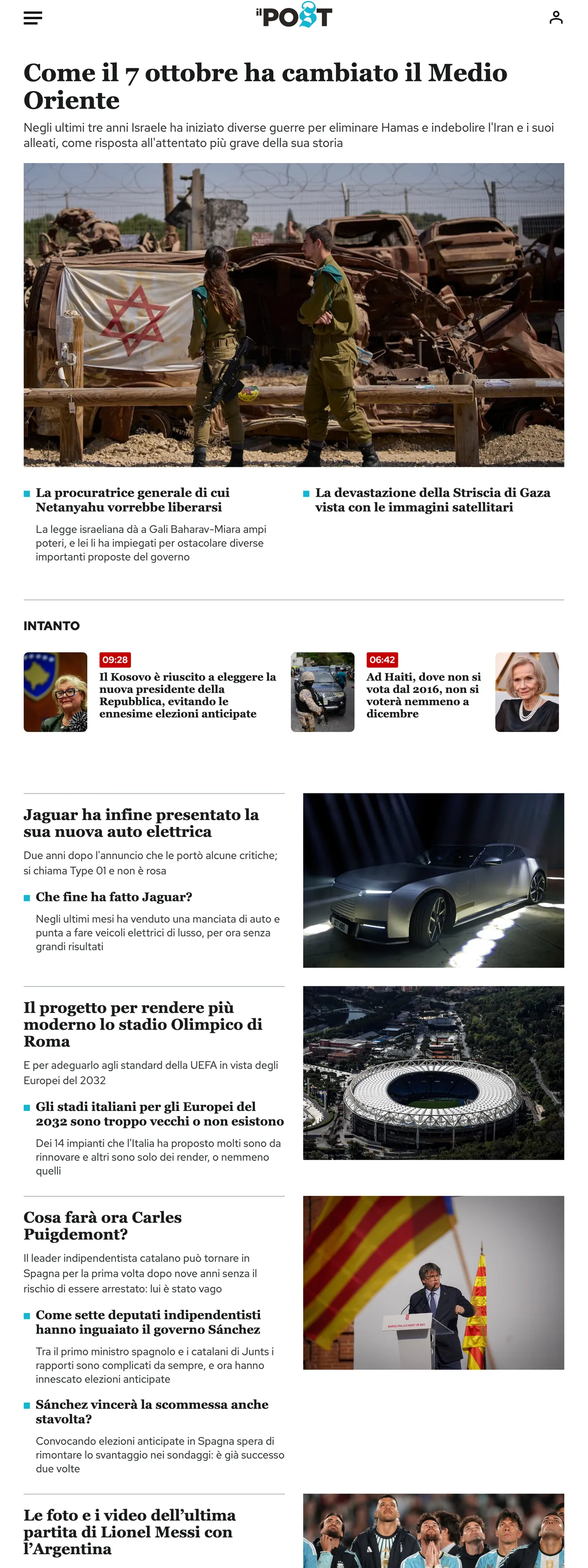 Screenshot of the Il Post front page
