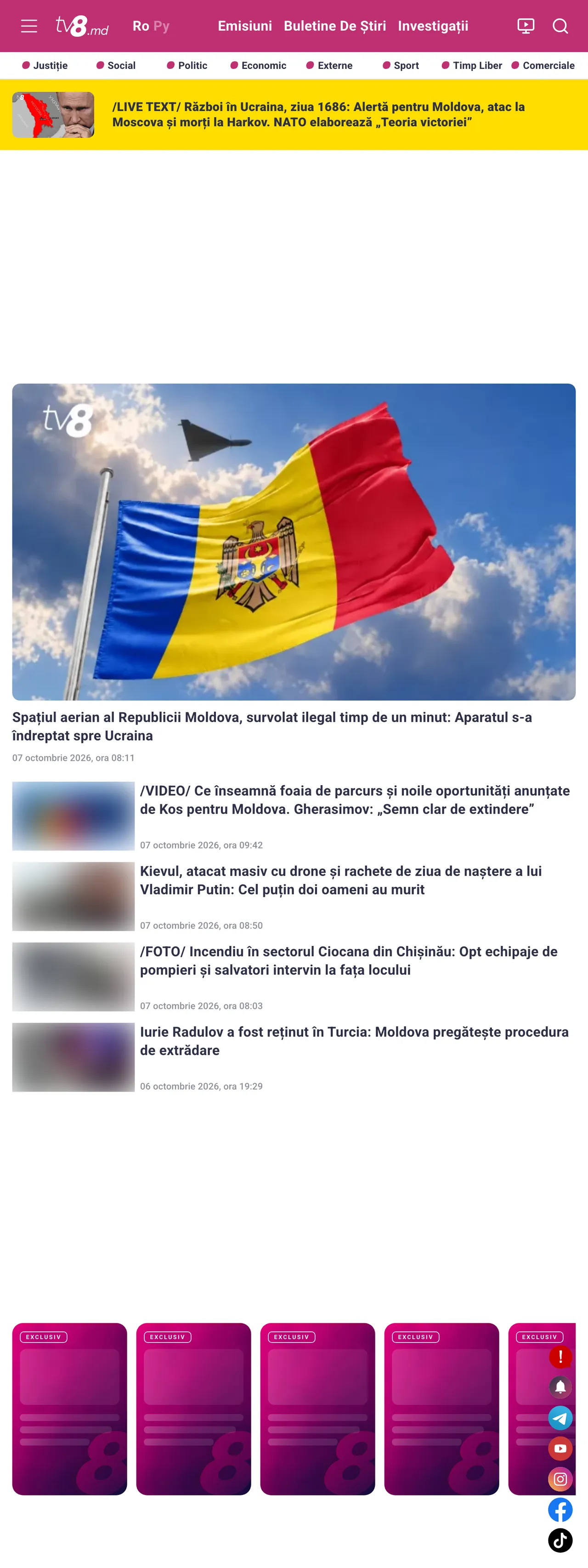 Screenshot of the TV8 front page