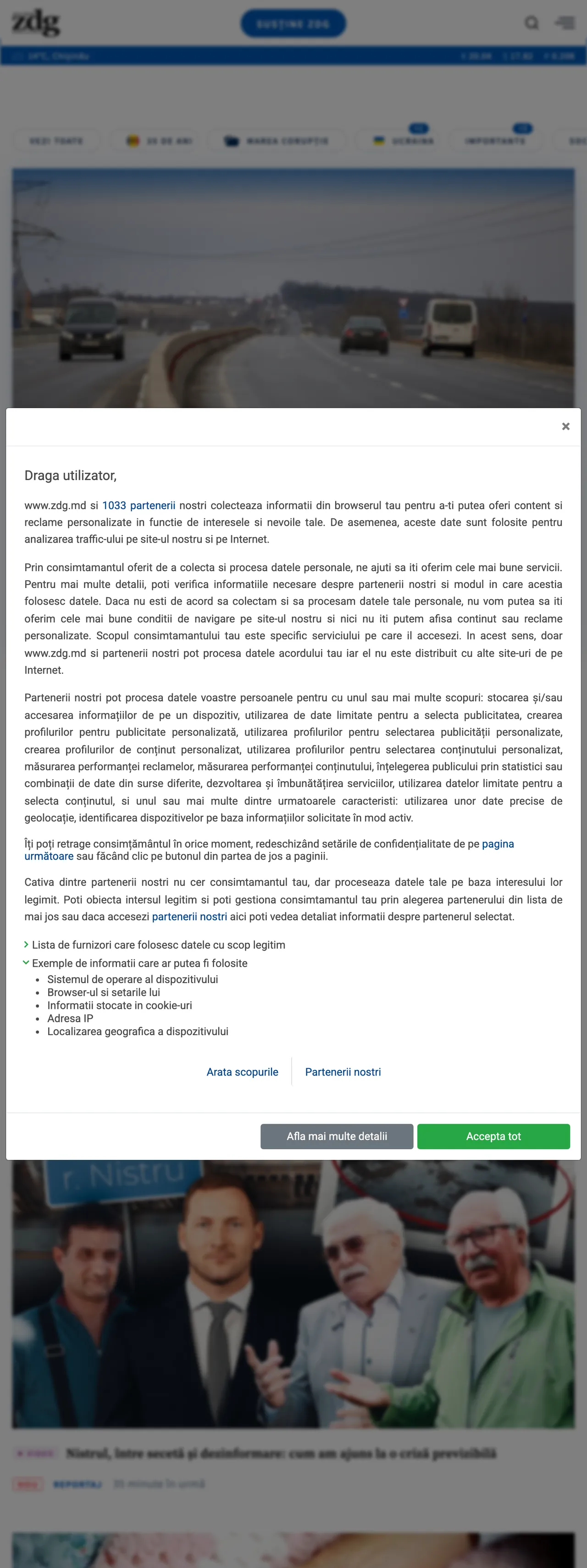 Screenshot of the Ziarul de Gardă front page