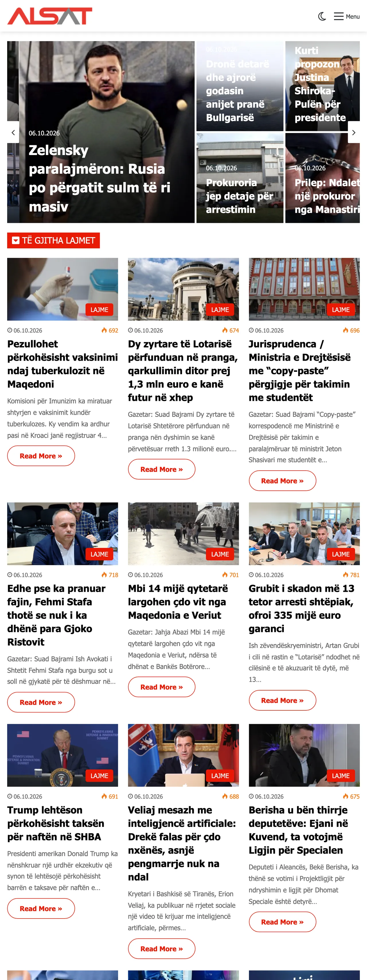 Screenshot of the ALSAT front page
