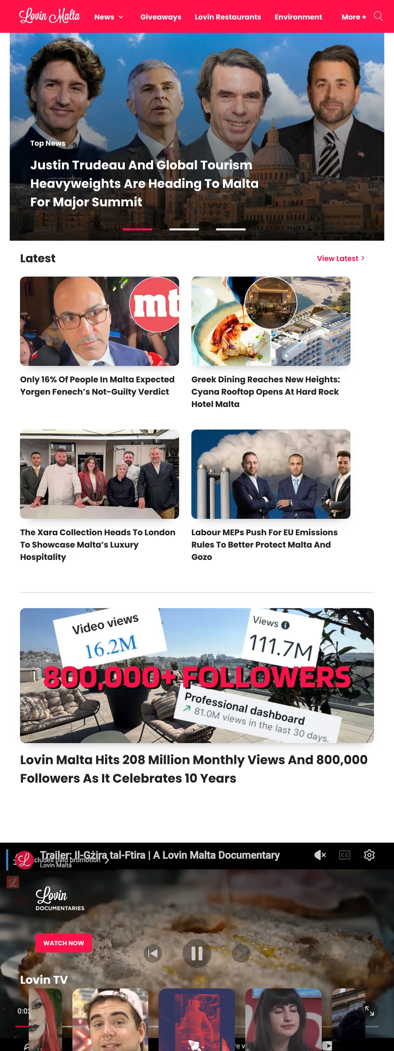 Screenshot of the Lovin Malta front page