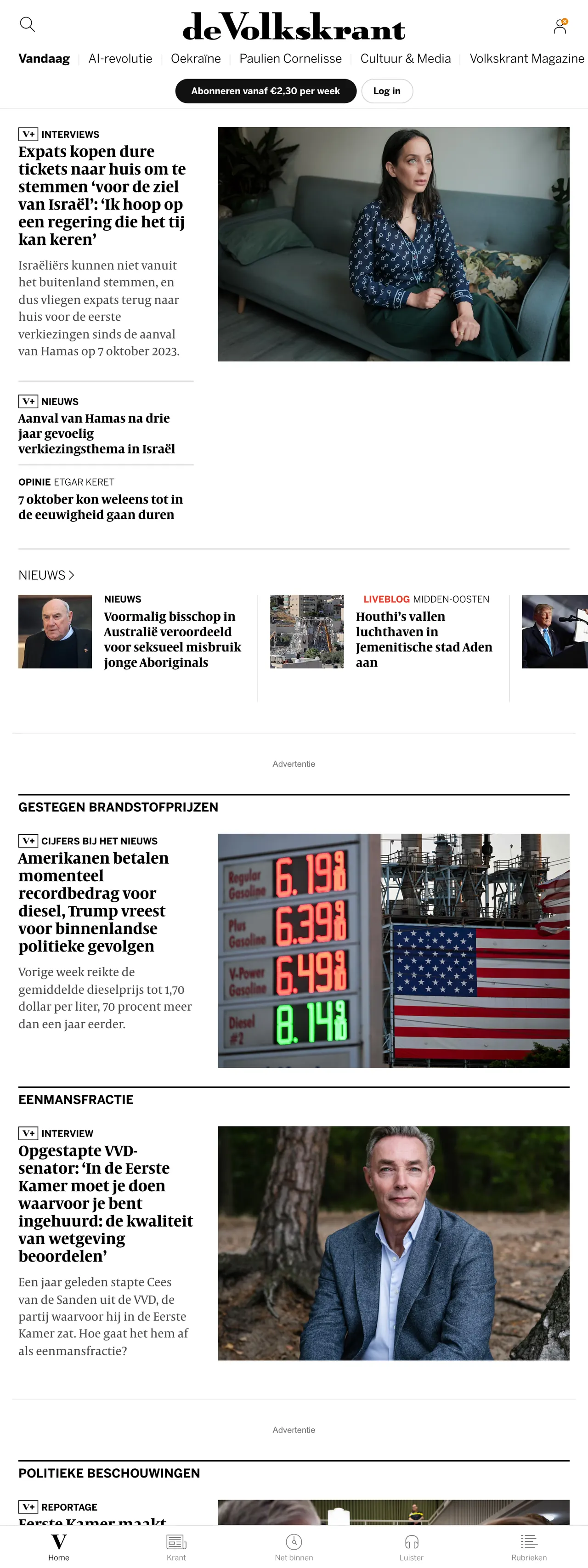 Screenshot of the de Volkskrant front page