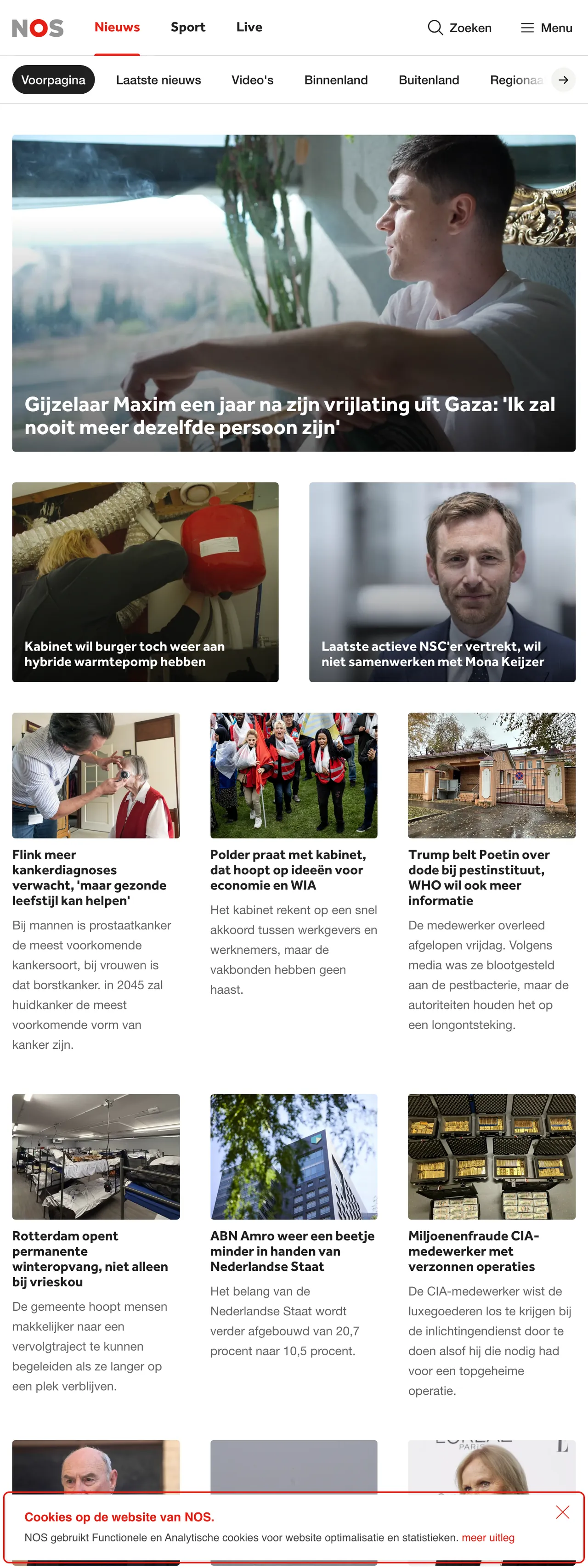 Screenshot of the NOS front page