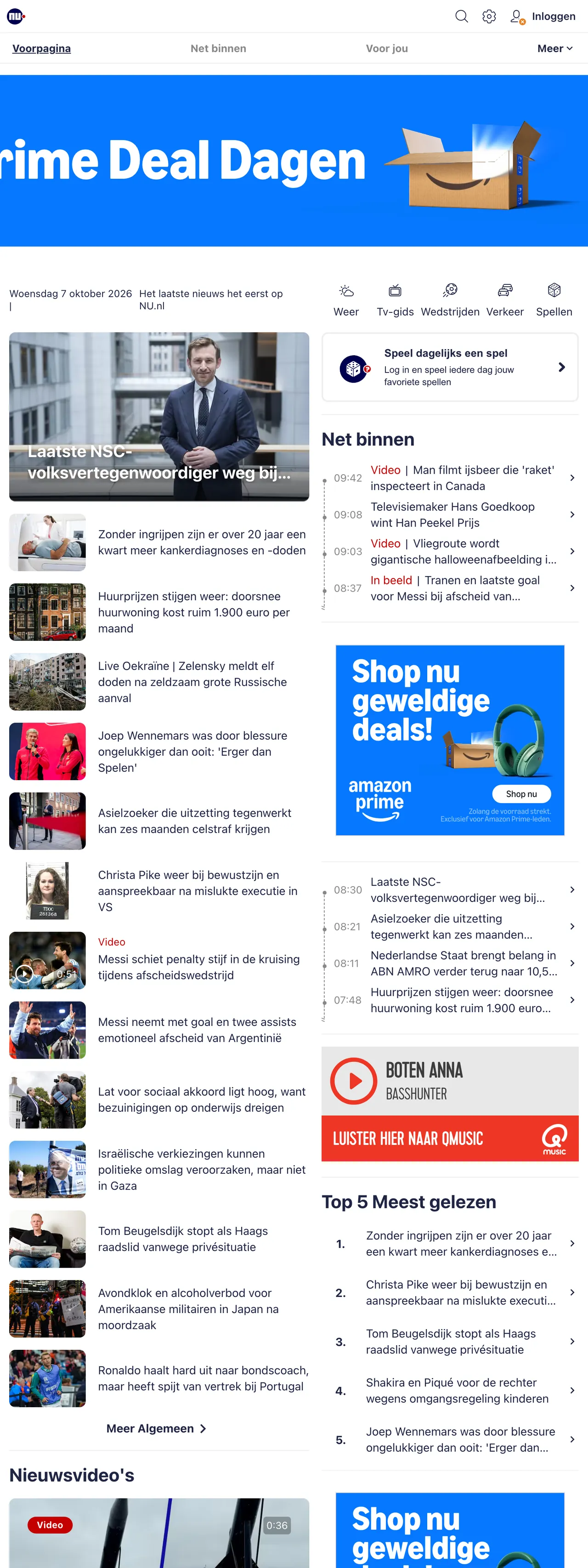 Screenshot of the NU.nl front page