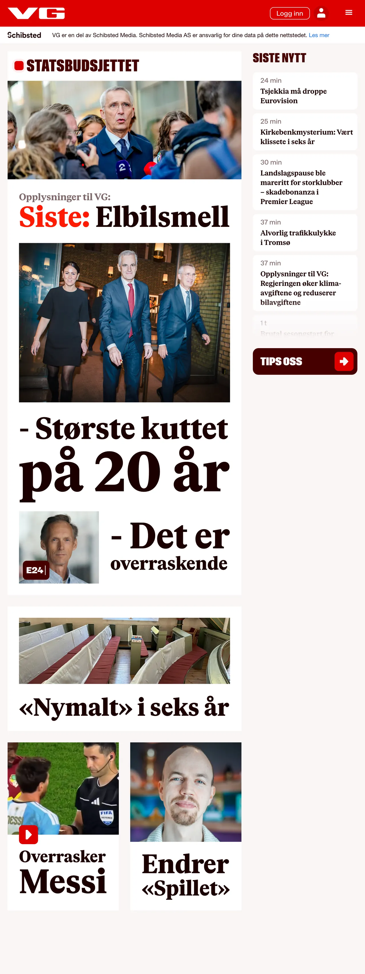 Screenshot of the VG front page