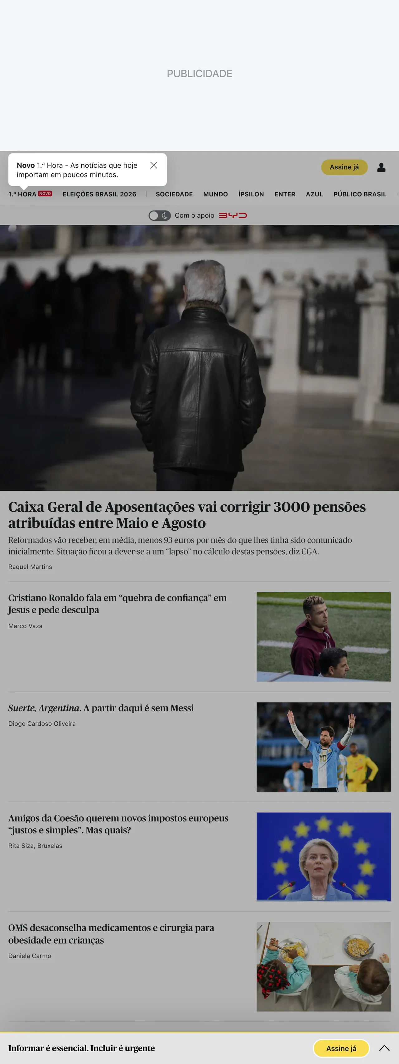 Screenshot of the Público front page