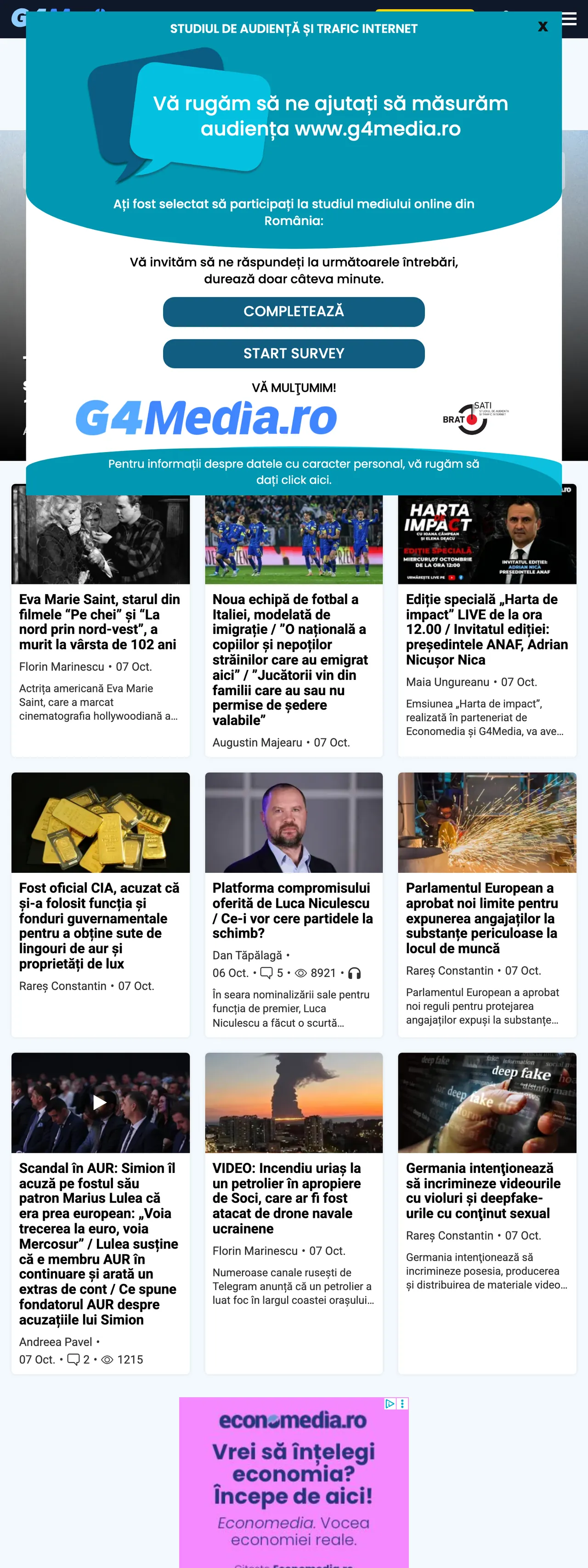 Screenshot of the G4Media front page