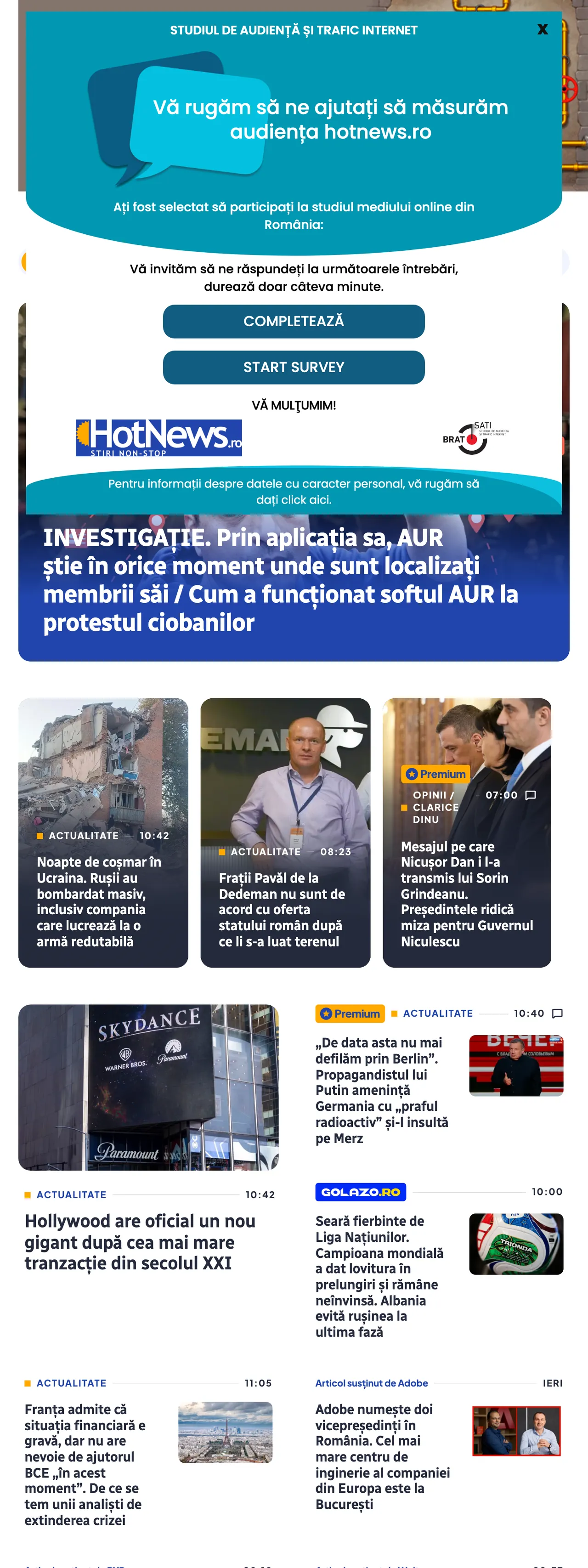 Screenshot of the HotNews.ro front page