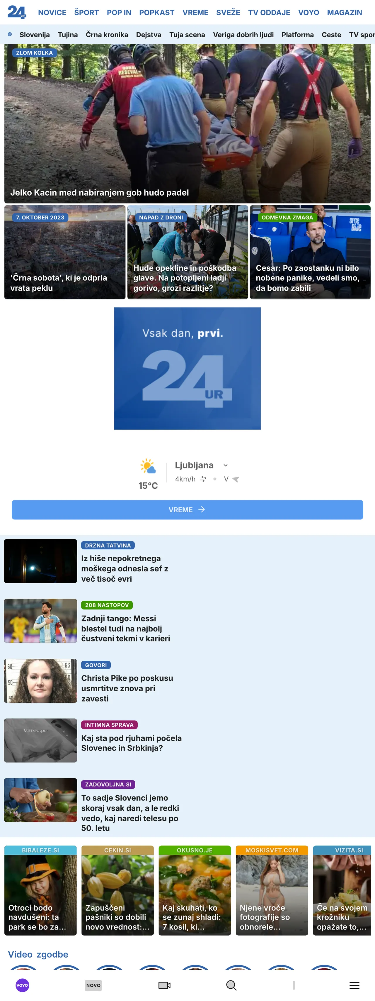 Screenshot of the 24ur front page