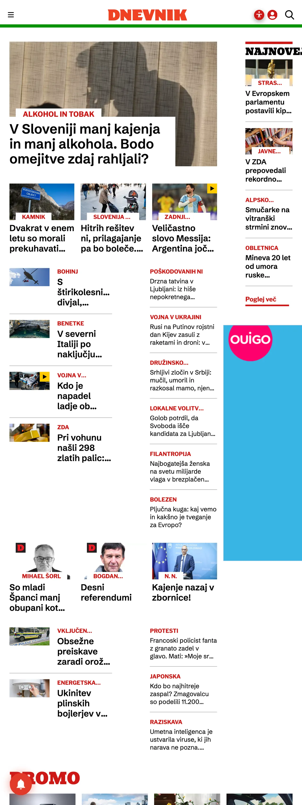 Screenshot of the Dnevnik front page
