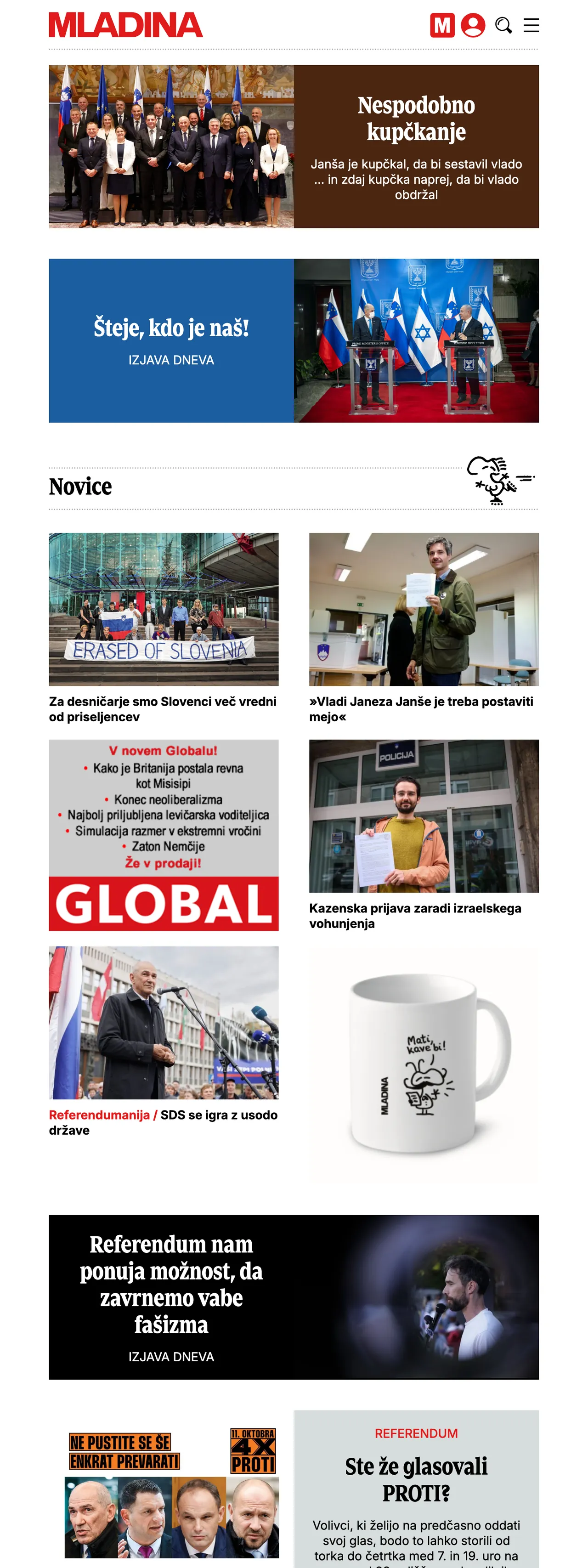 Screenshot of the Mladina front page