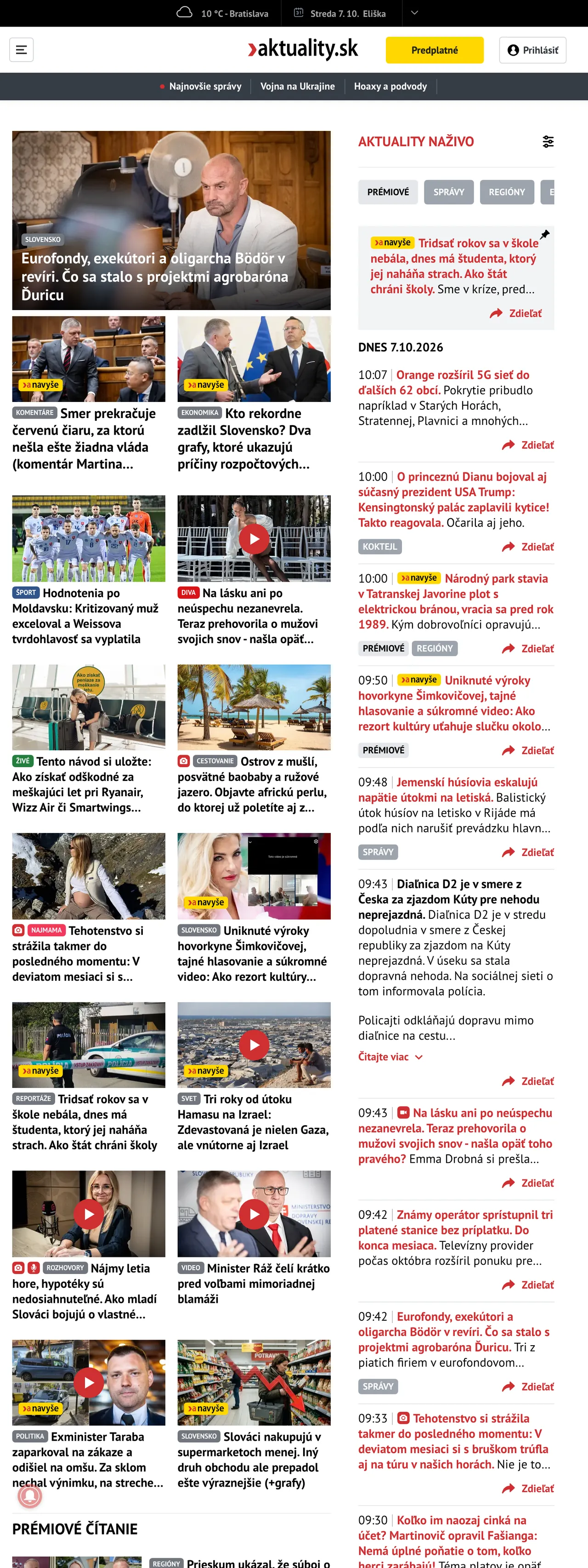 Screenshot of the Aktuality.sk front page