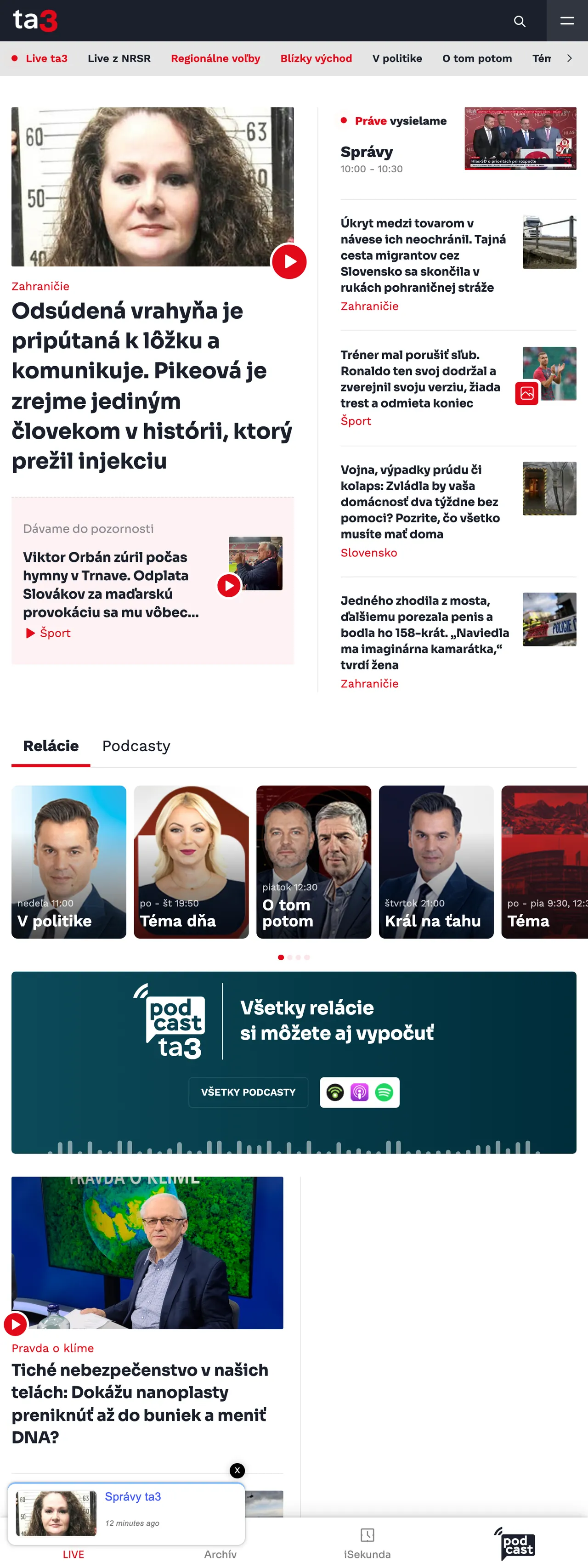 Screenshot of the TA3 front page