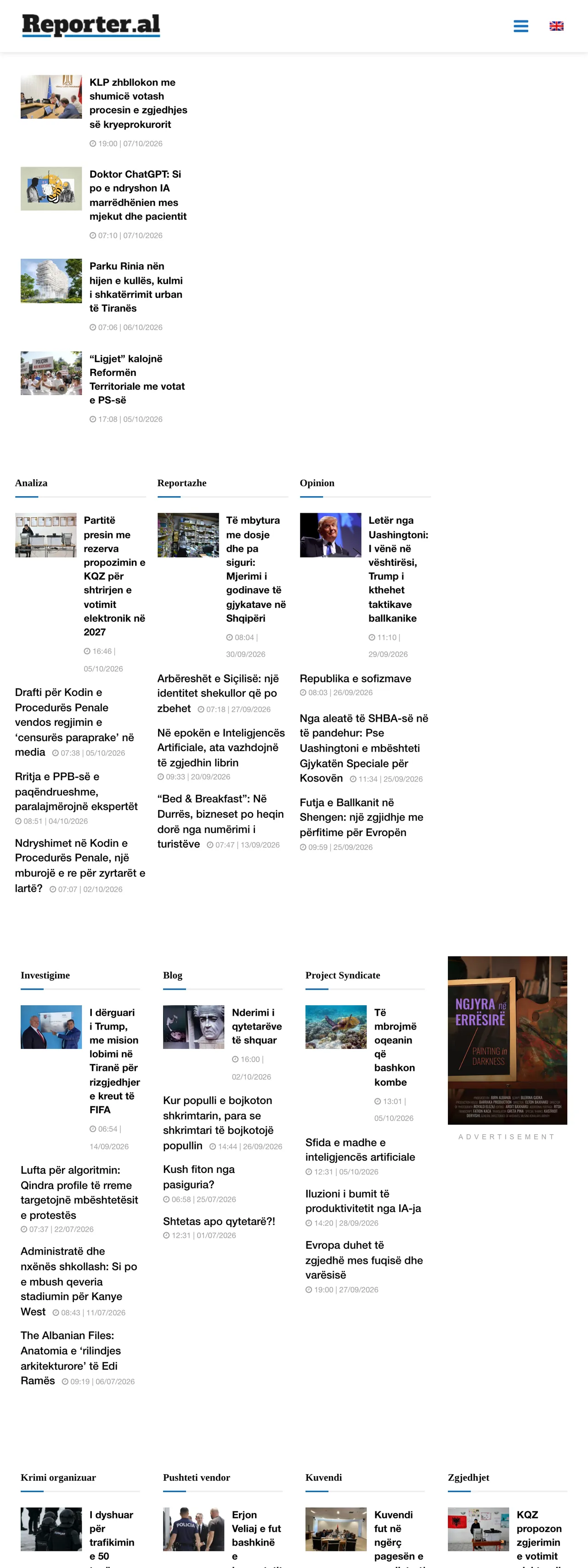 Screenshot of the Reporter.al front page