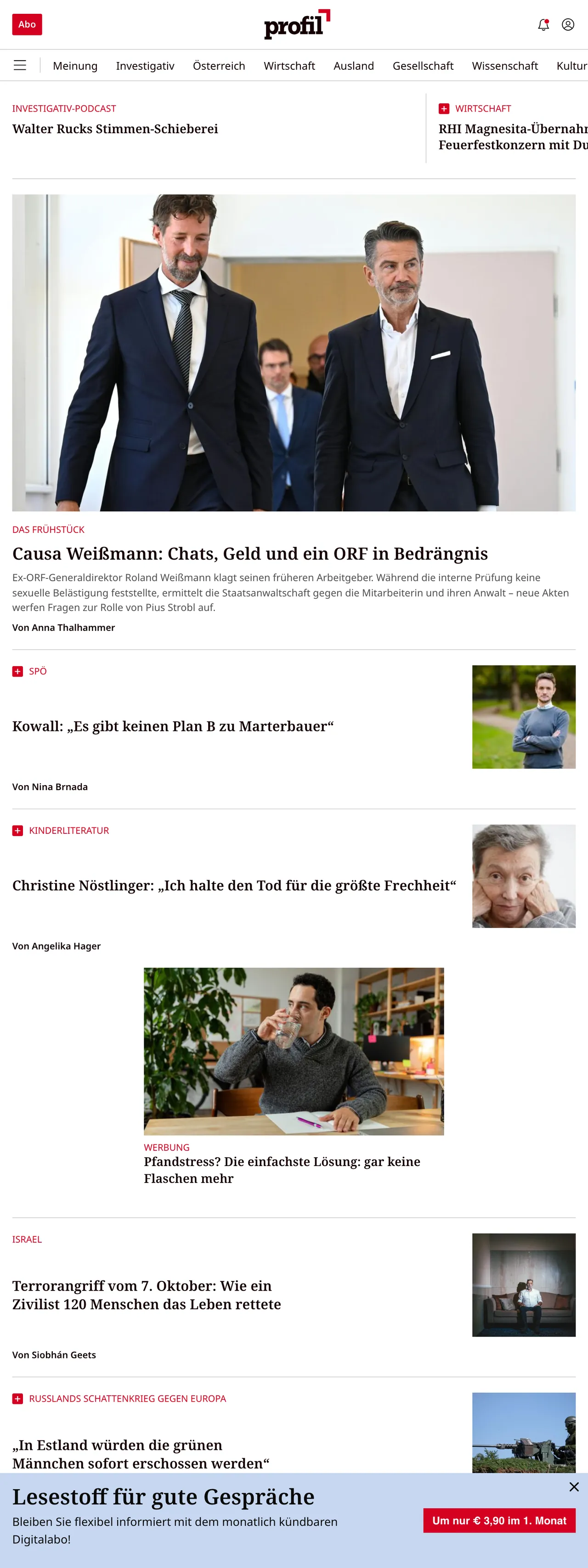 Screenshot of the profil front page