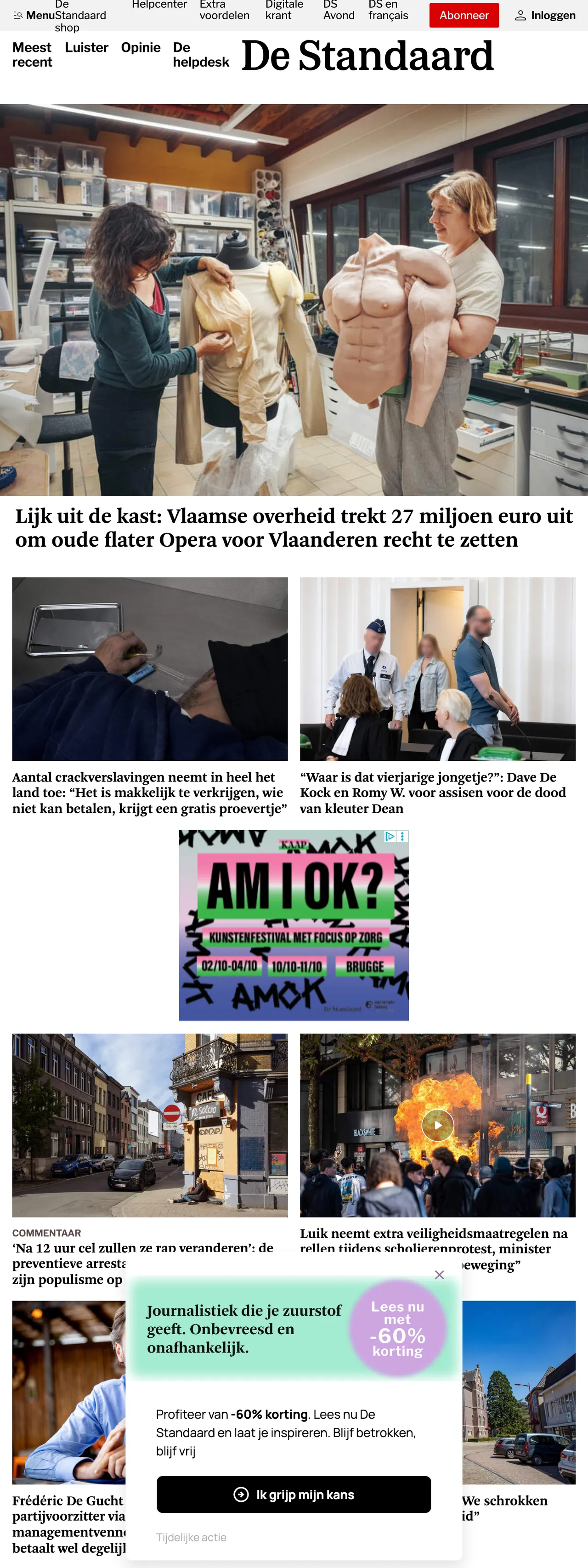 Screenshot of the De Standaard front page