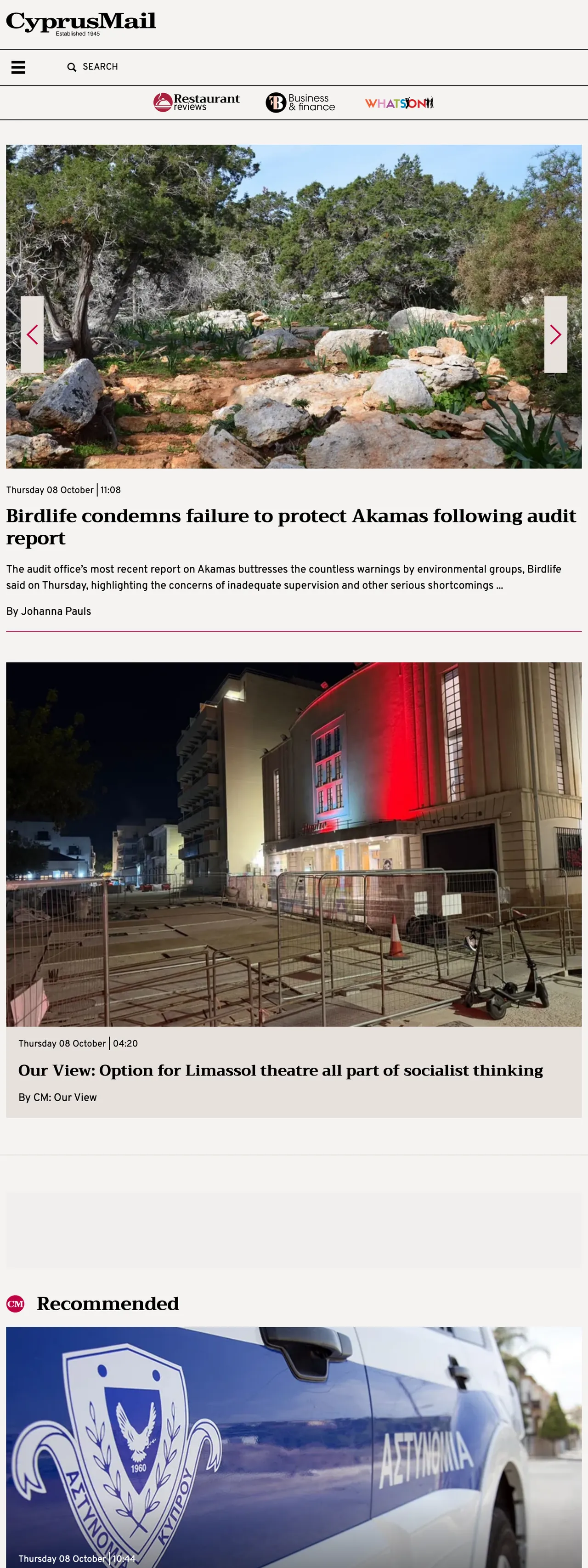 Screenshot of the Cyprus Mail front page