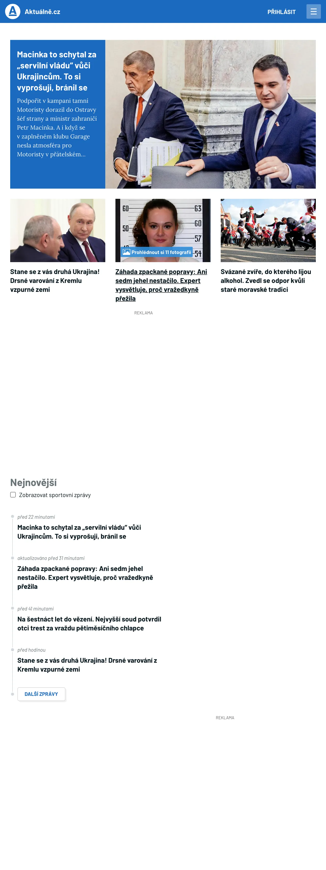 Screenshot of the Aktuálně.cz front page