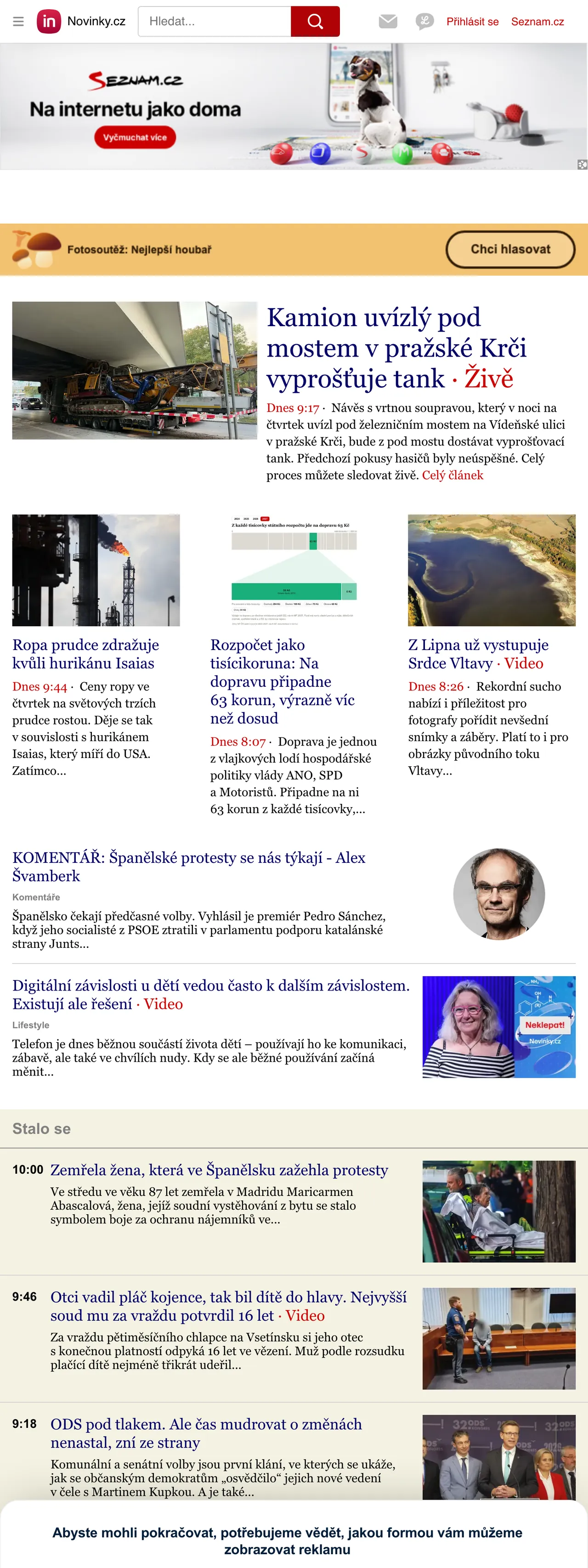 Screenshot of the Novinky.cz front page