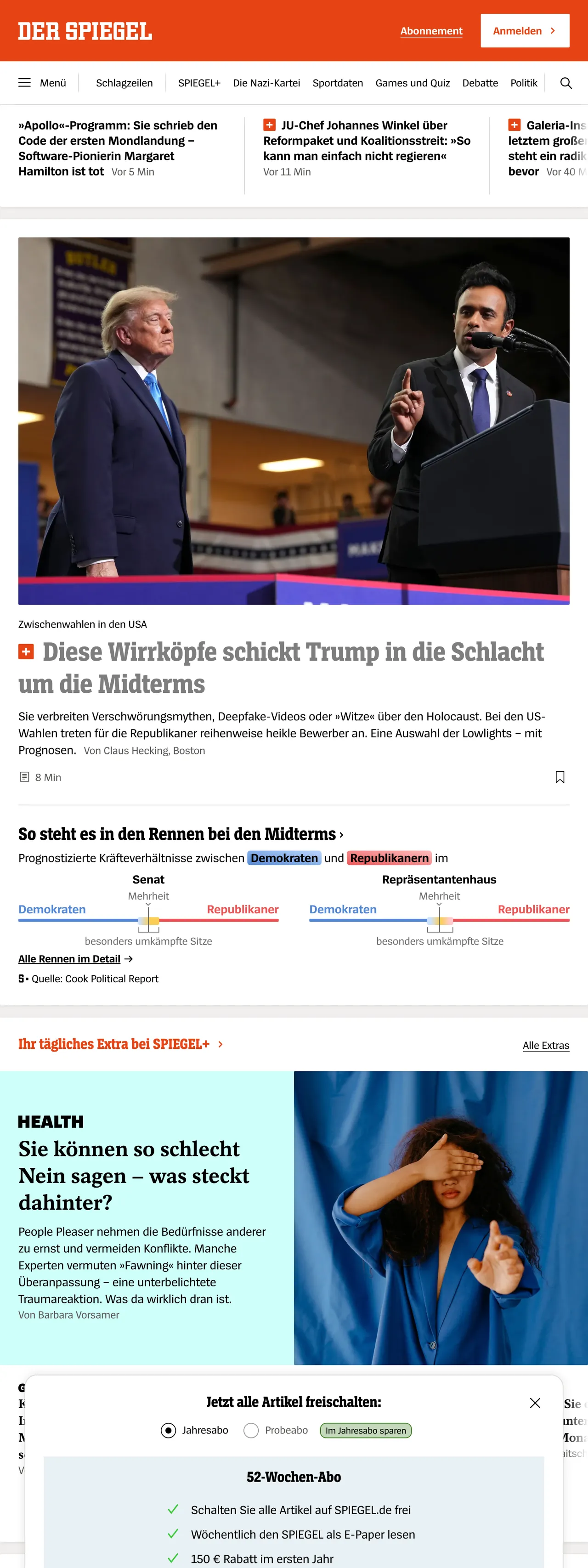 Screenshot of the DER SPIEGEL front page
