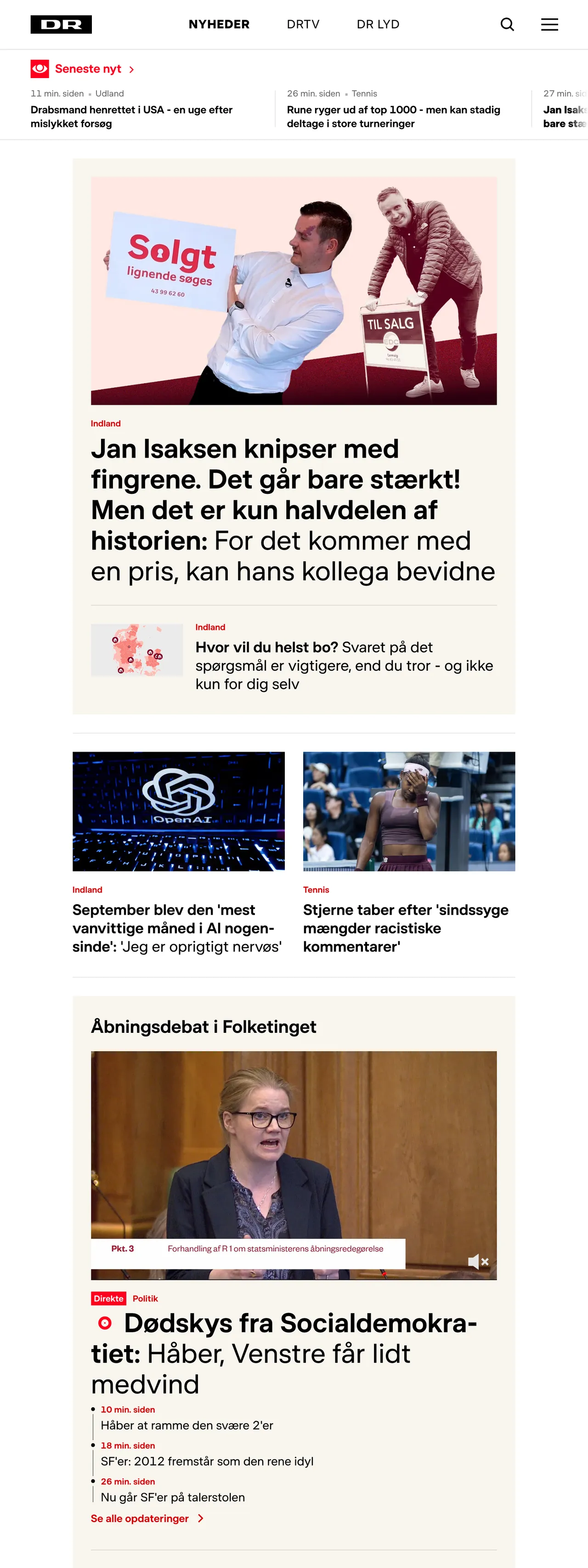 Screenshot of the DR front page