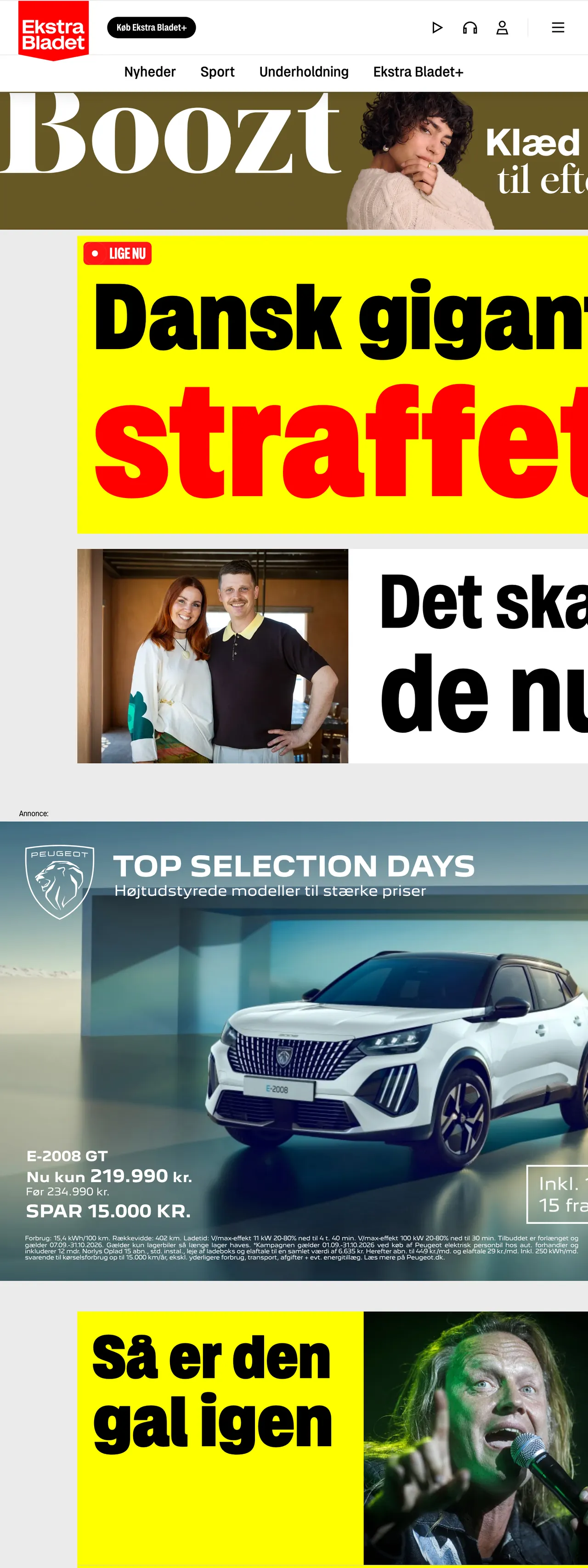 Screenshot of the Ekstra Bladet front page