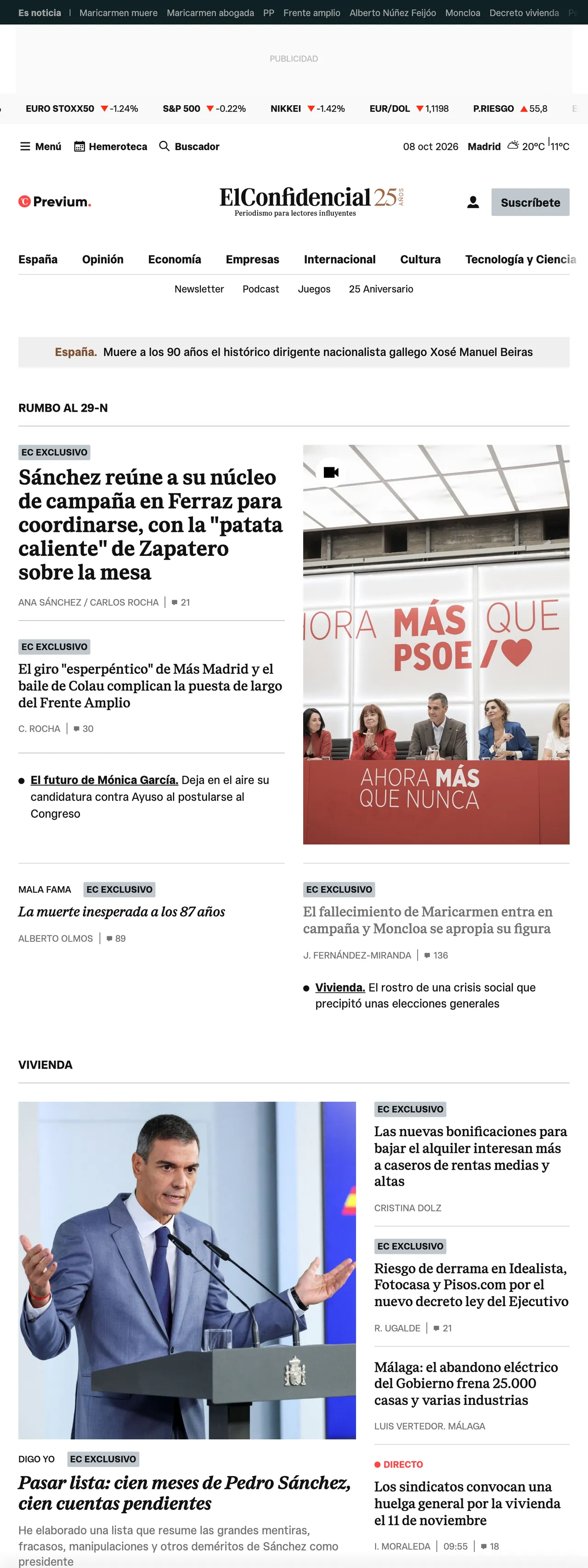 Screenshot of the El Confidencial front page